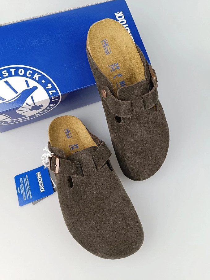Birkenstock Boston Soft Footbed Mocha Suede Leather Clogs New