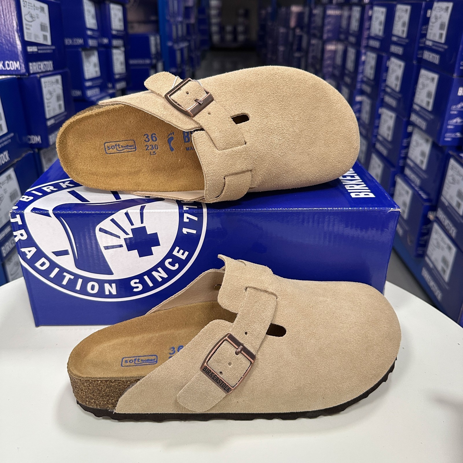 Birkenstock Boston Soft Footbed Suede Leather Clogs Taupe Comfort Shoes 37-45