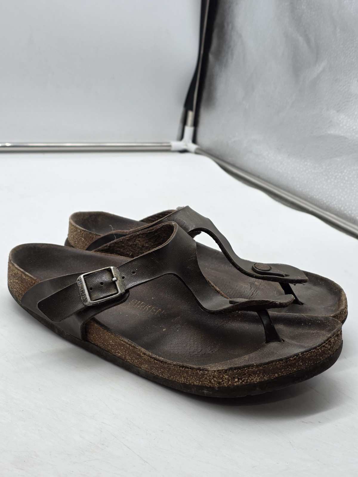 Birkenstock Gizeh Sandals Womens Size 8 39 Brown Leather Thong Cork Comfort