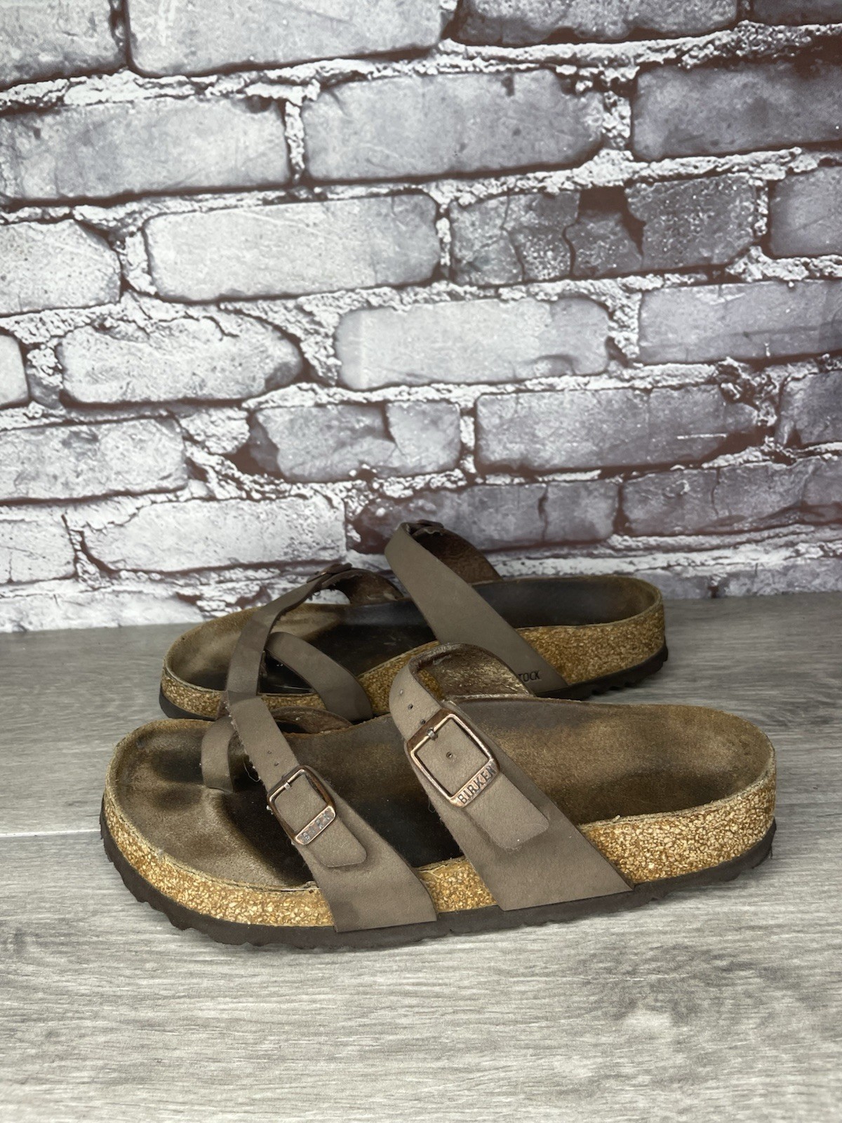 Birkenstock Mayari Mocha Brown Leather Strap Cork Sandals Women Sz 38EU/7.5M US
