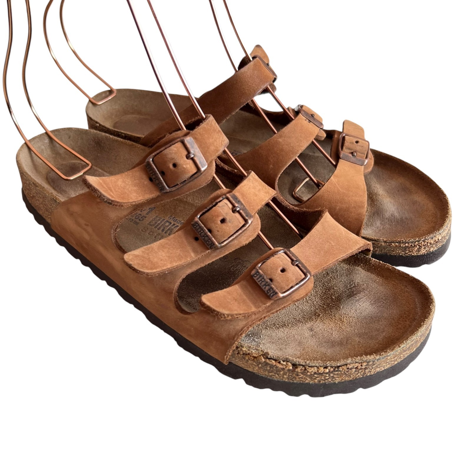 Birkenstock Florida sandals EU 41 US womens 10 brown leather 3 straps buckles