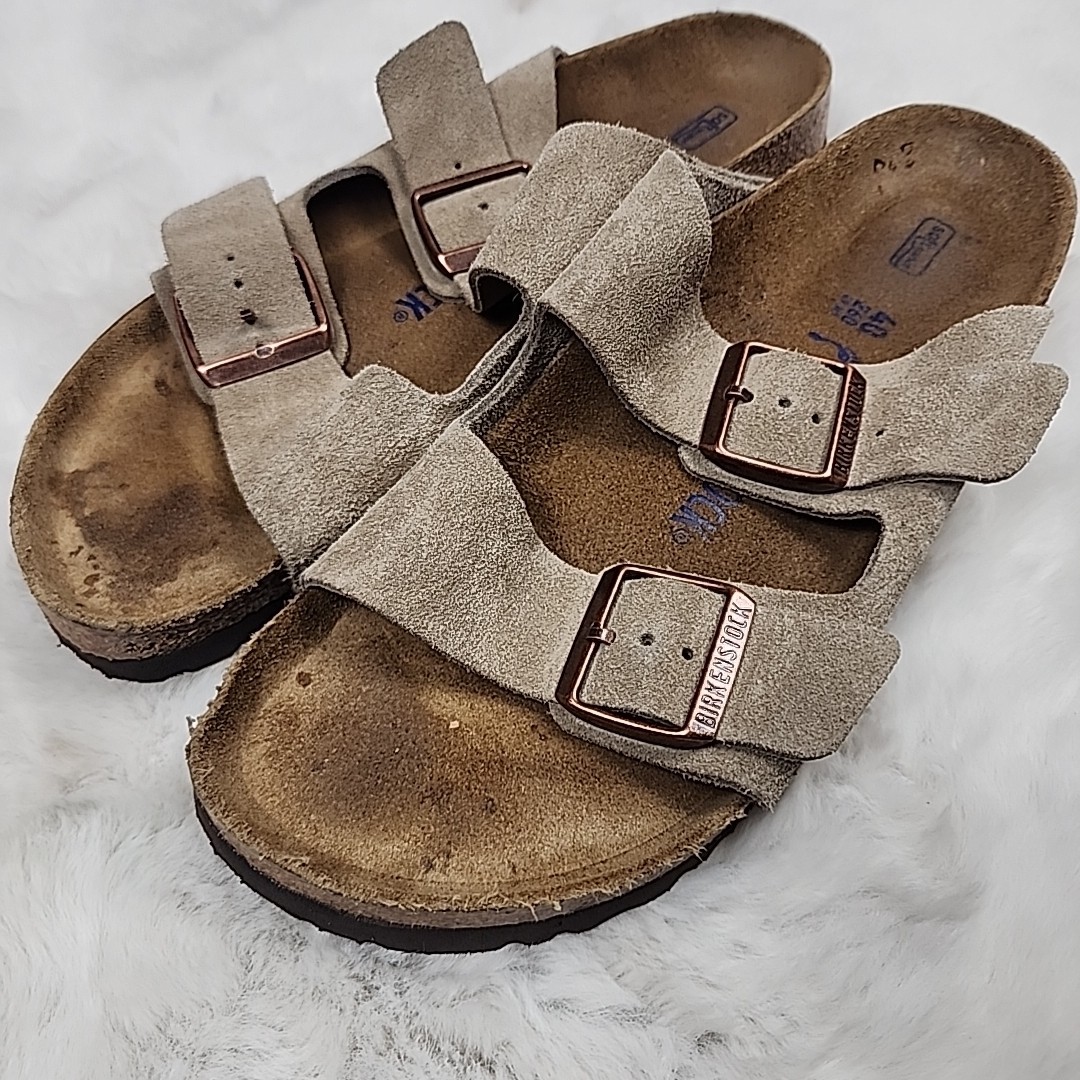 Birkenstock Arizona Taupe Suede Leather Soft Footbed Sandals Womens 9 Mens 7