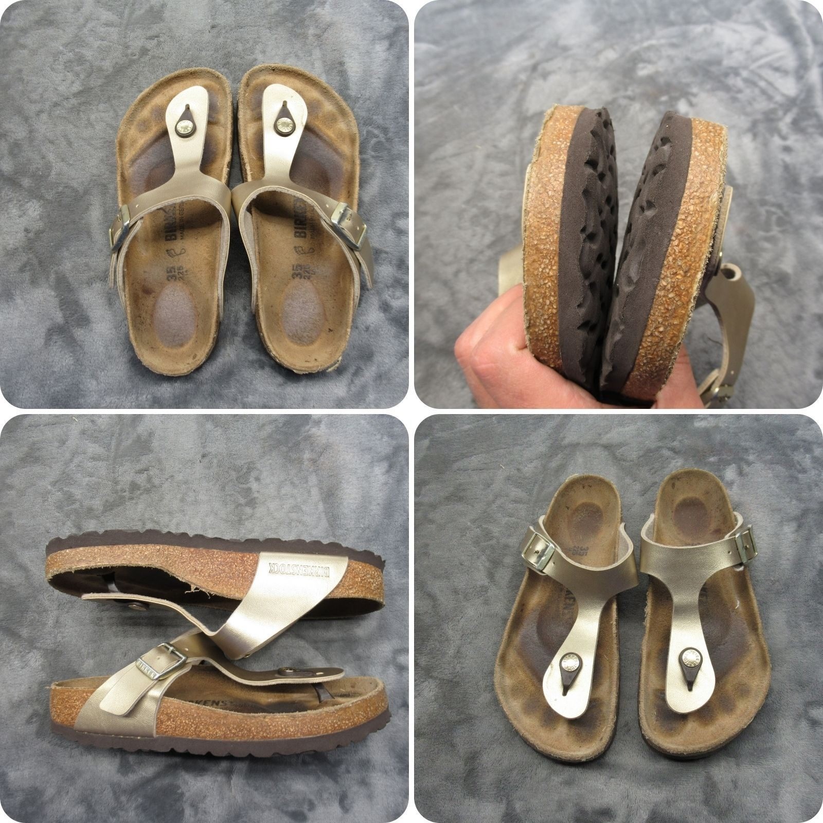 Birkenstock Gizeh Sandals Women US4–4.5 EU35 Gold Brown Adjustable Strap Leather
