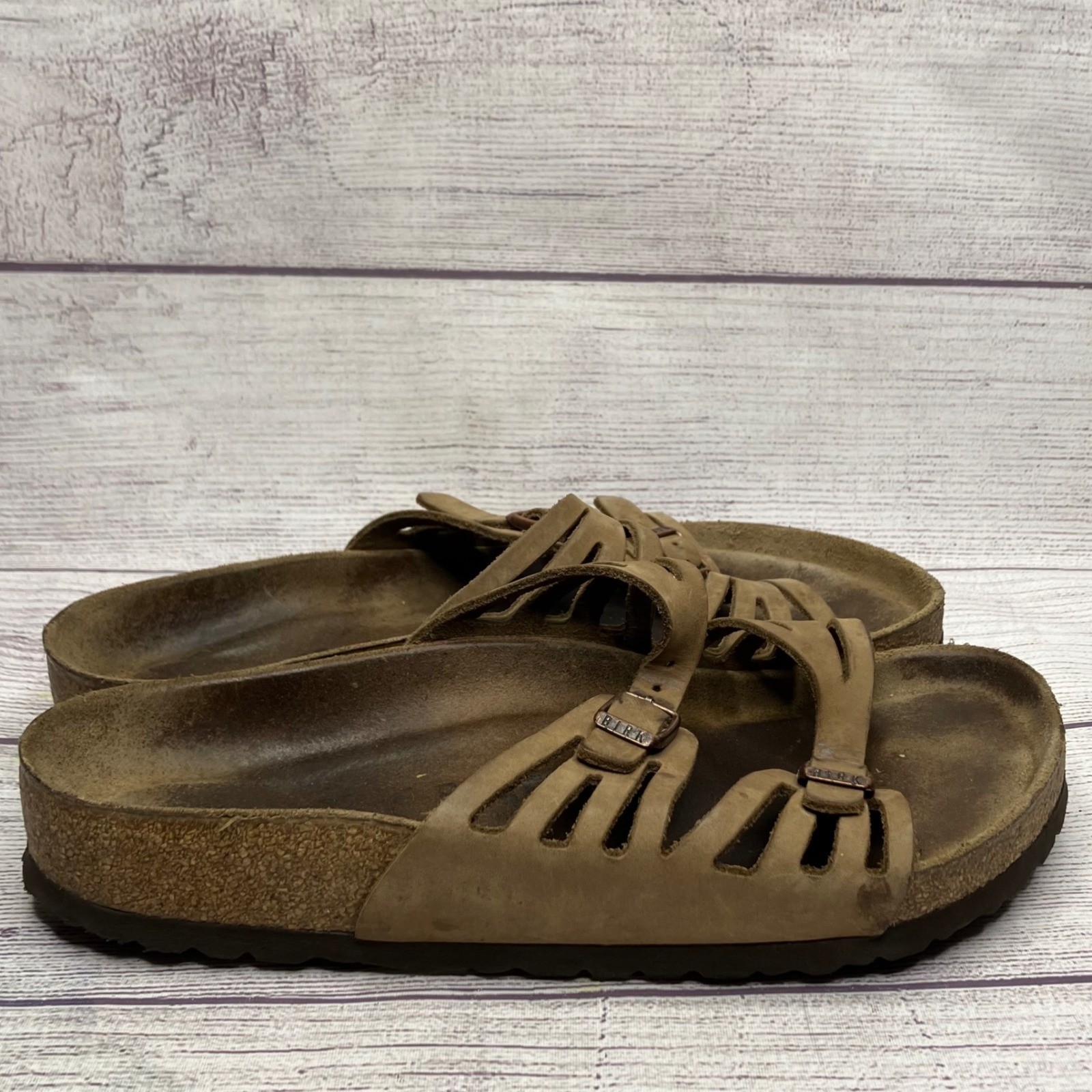 Birkenstock Mayari Leather Strappy Sandals Women Brown Cork Footbed EU 39 US 8.5