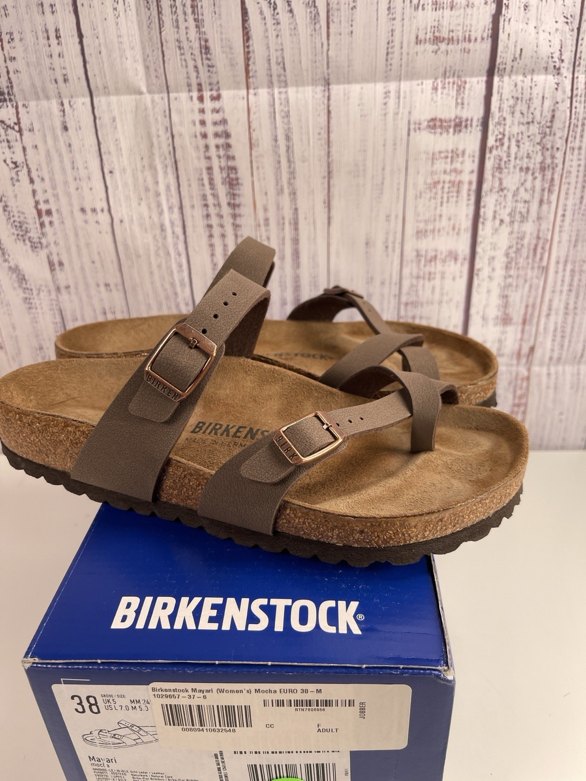 EUC with Box Birkenstock Mayari Mocha Birko-Flor Regular 38