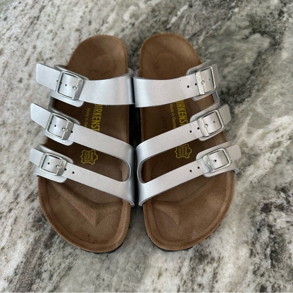 Birkenstock Florida Silver Flat Sandals Women 37 Narrow NWOT