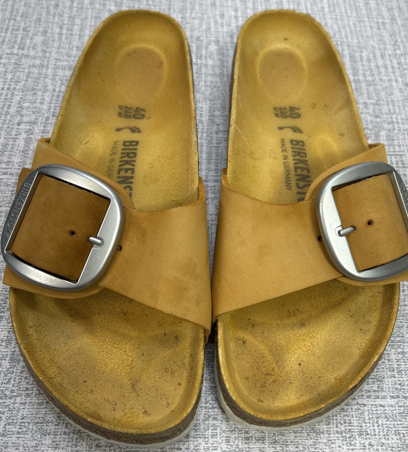 Birkenstock Madrid Big Buckle Apricot Leather Sandals Shoes 40/9
