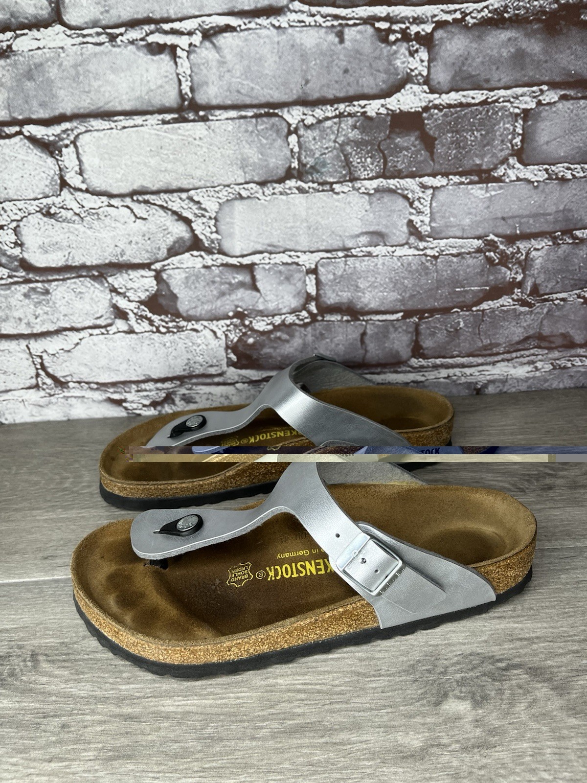 Birkenstock Gizeh Silver Birko Flor Leather Thong Sandals Women Sz 39EU/8.5M US