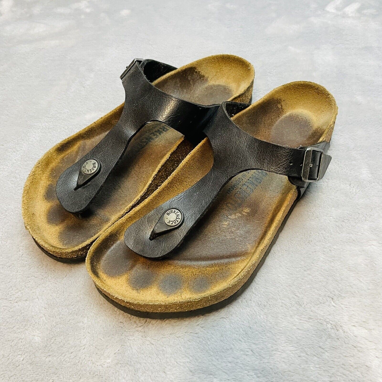 Birkenstock Gizeh T Strap Sandals Womens 38/US 7-7.5 Black Leather Slip On