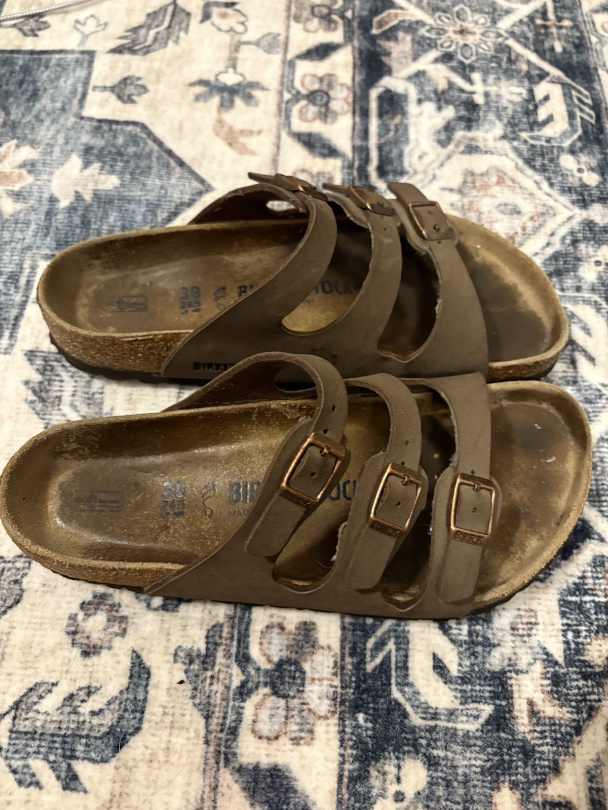 Birkenstock Leather Sandals Florida Size 38 3 Strap Slip On Brown Size 7 US