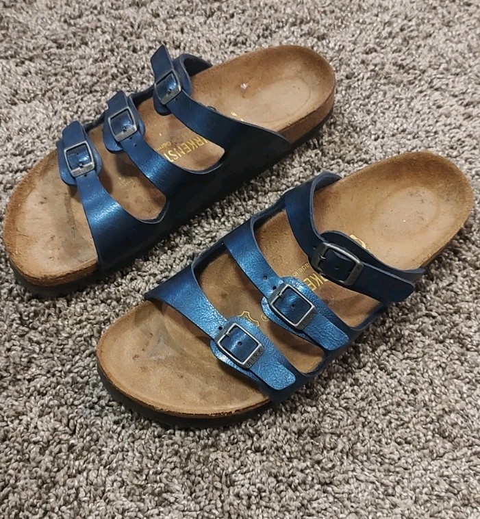 Birkenstock Florida Sandals Womens EU38 US7 Blue Faux Leather