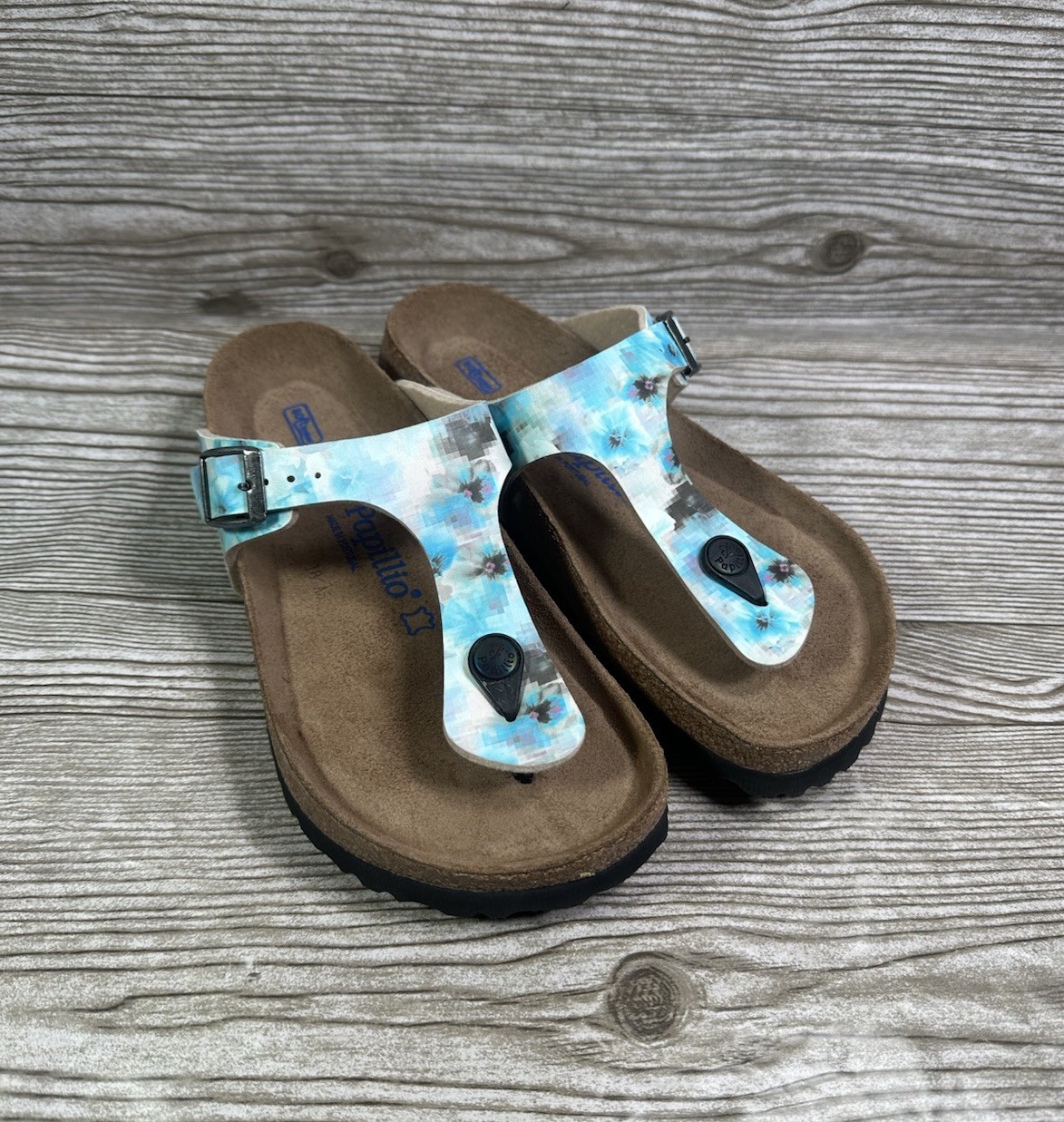 Birkenstock Papillio Florida Blue Pixel Women’s Sandals Soft Bed Size 37