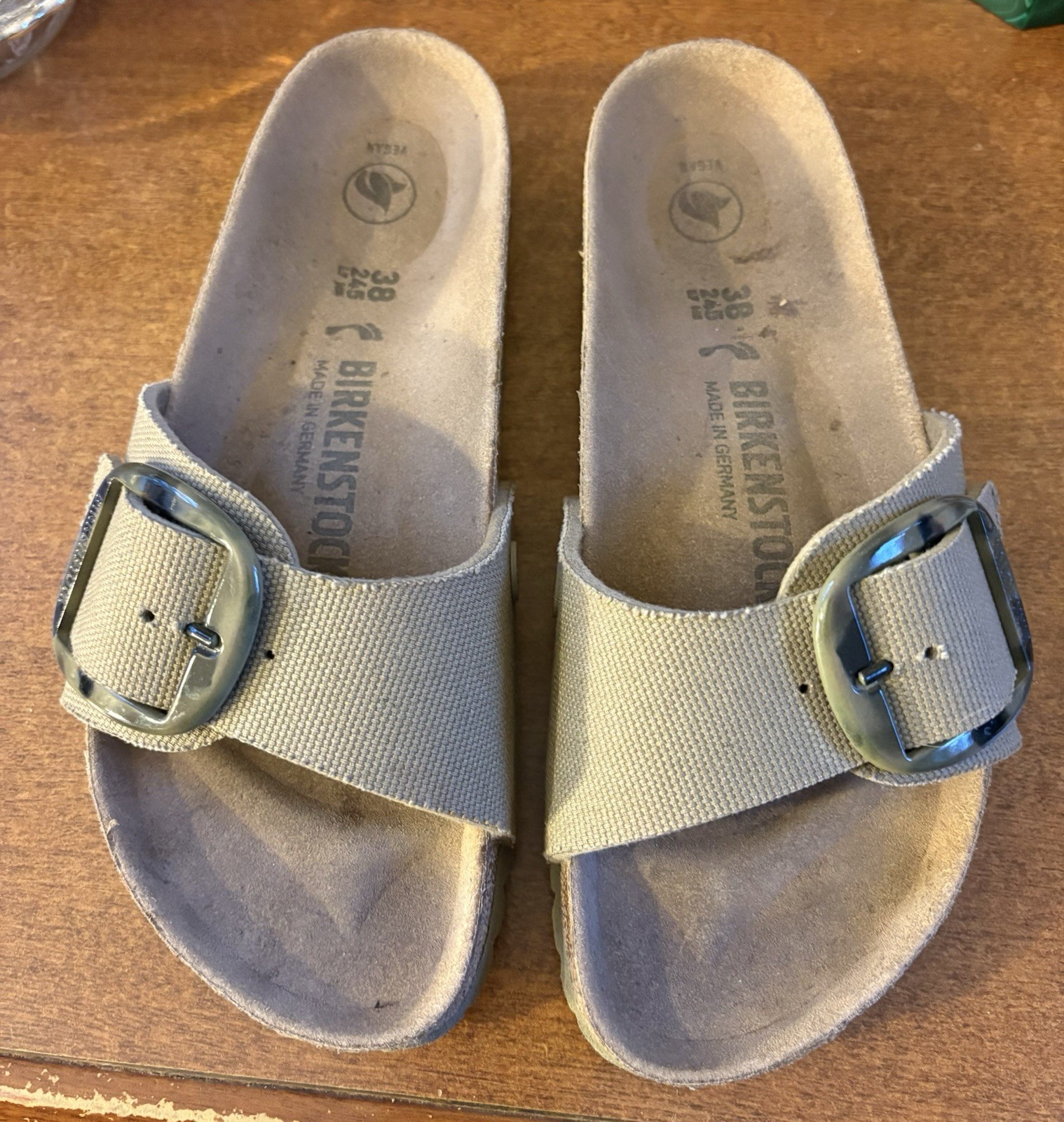 BIRKENSTOCK Women’s MADRID BIG BUCKLE SANDALS SIZE 38 Canvas Khaki Barely Worn!!