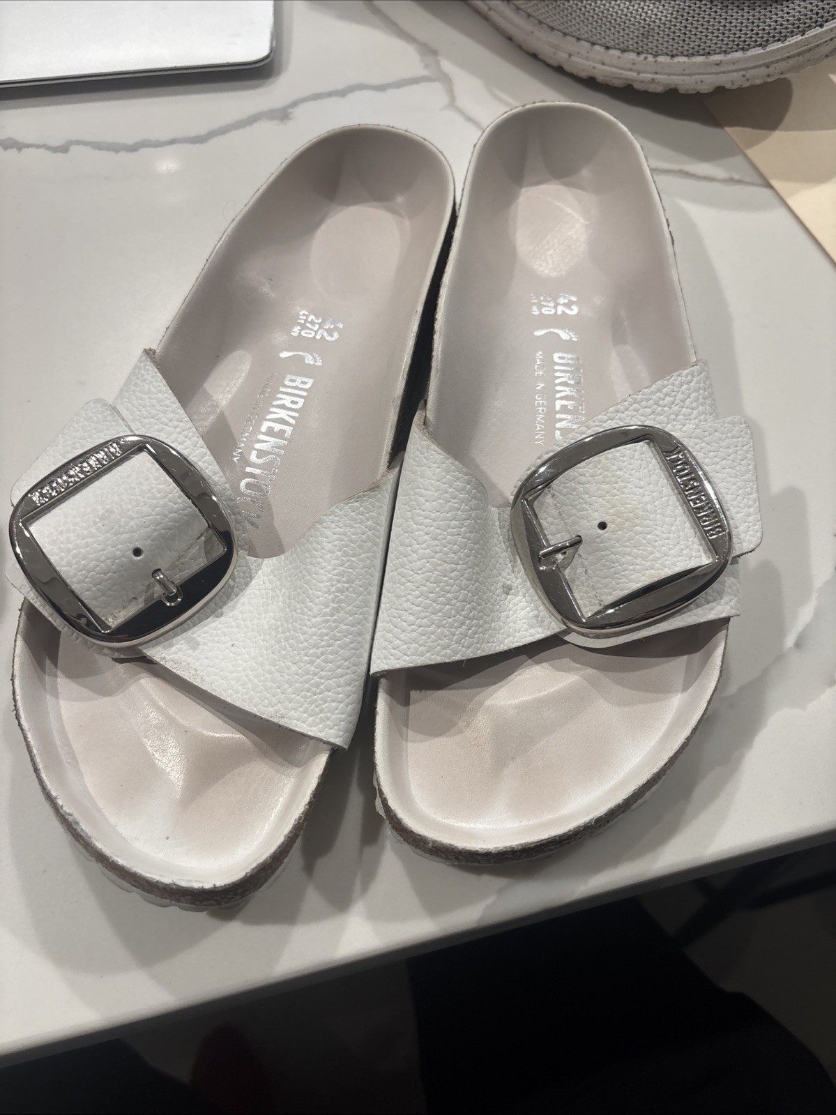 Birkenstock Madrid Big Buckle White Leather Sandals Narrow Width  US 11 EU 42
