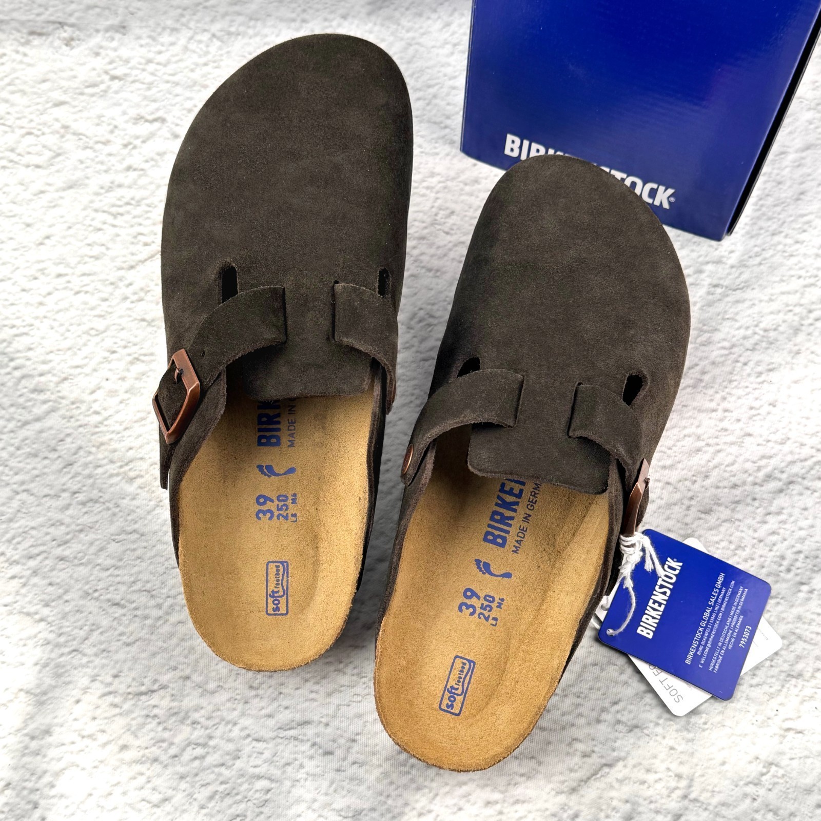 Birkenstock Boston Mocha Suede Leather Soft Footbed Comfort Clog Shoes