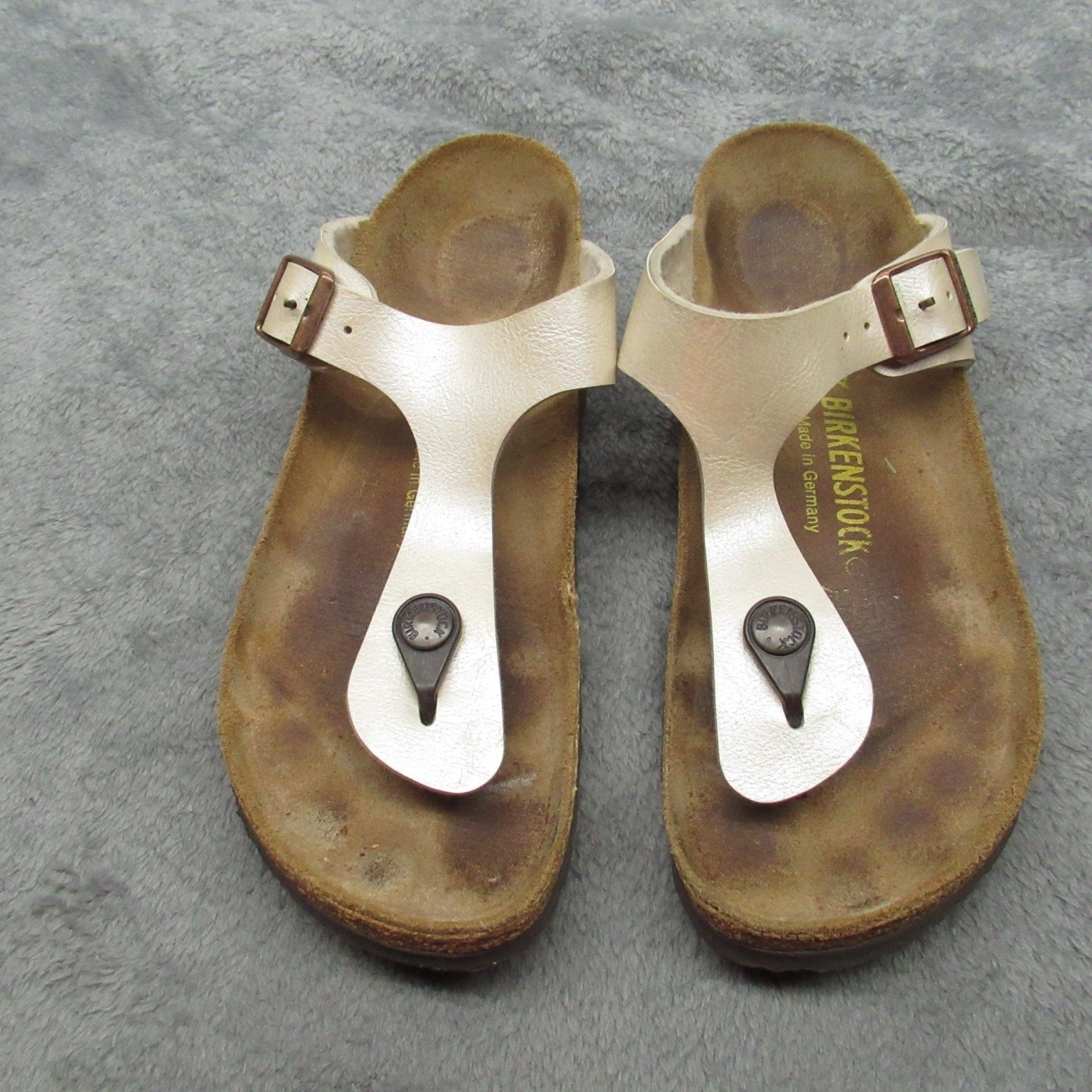 Birkenstock Gizeh Sandals Women 6 Mens 4 Thong Pearl White Metallic Cork 37