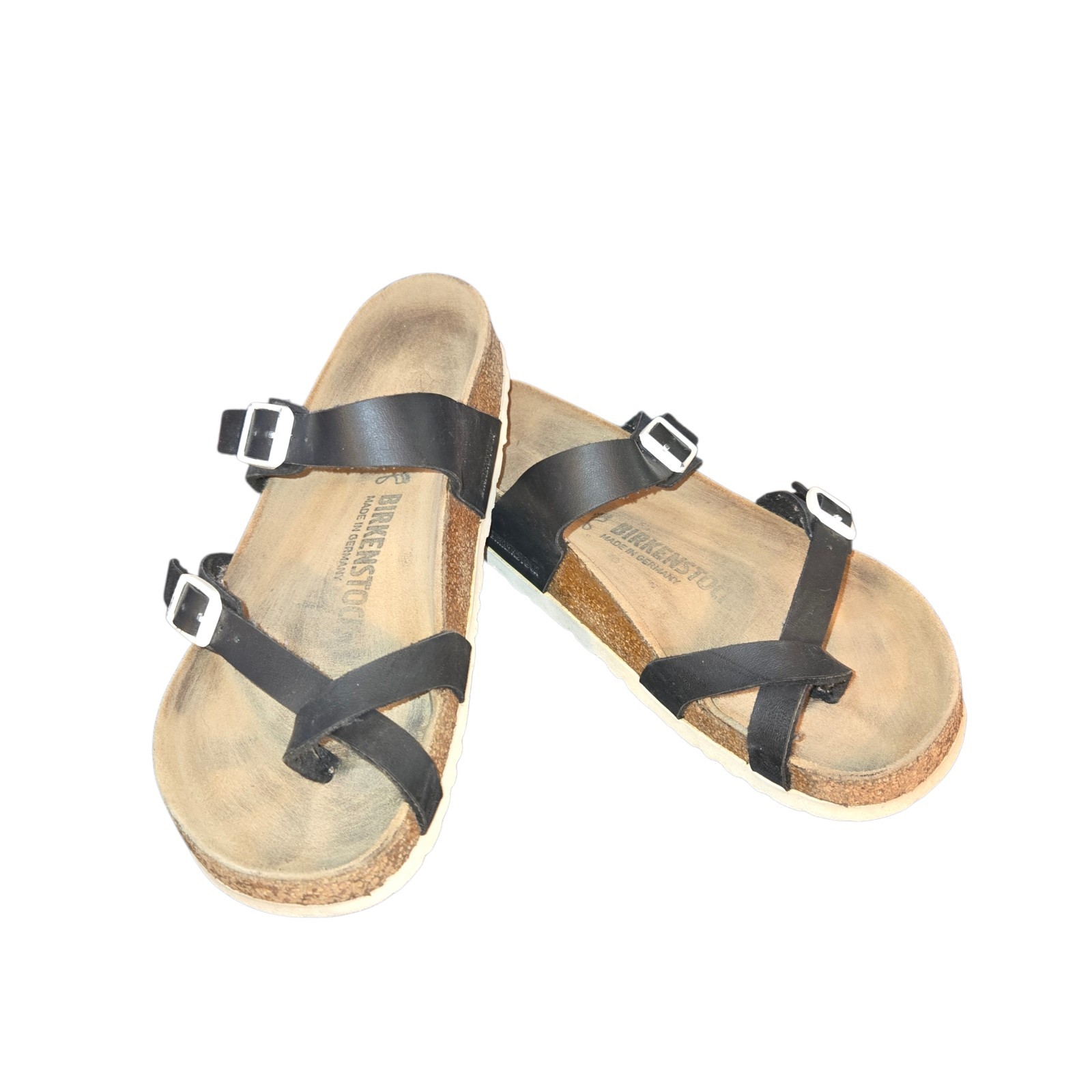 Birkenstock Mayari *Flaw* Black & White Birko-Flor 3 Strap Sandals Sz EU38/US W7