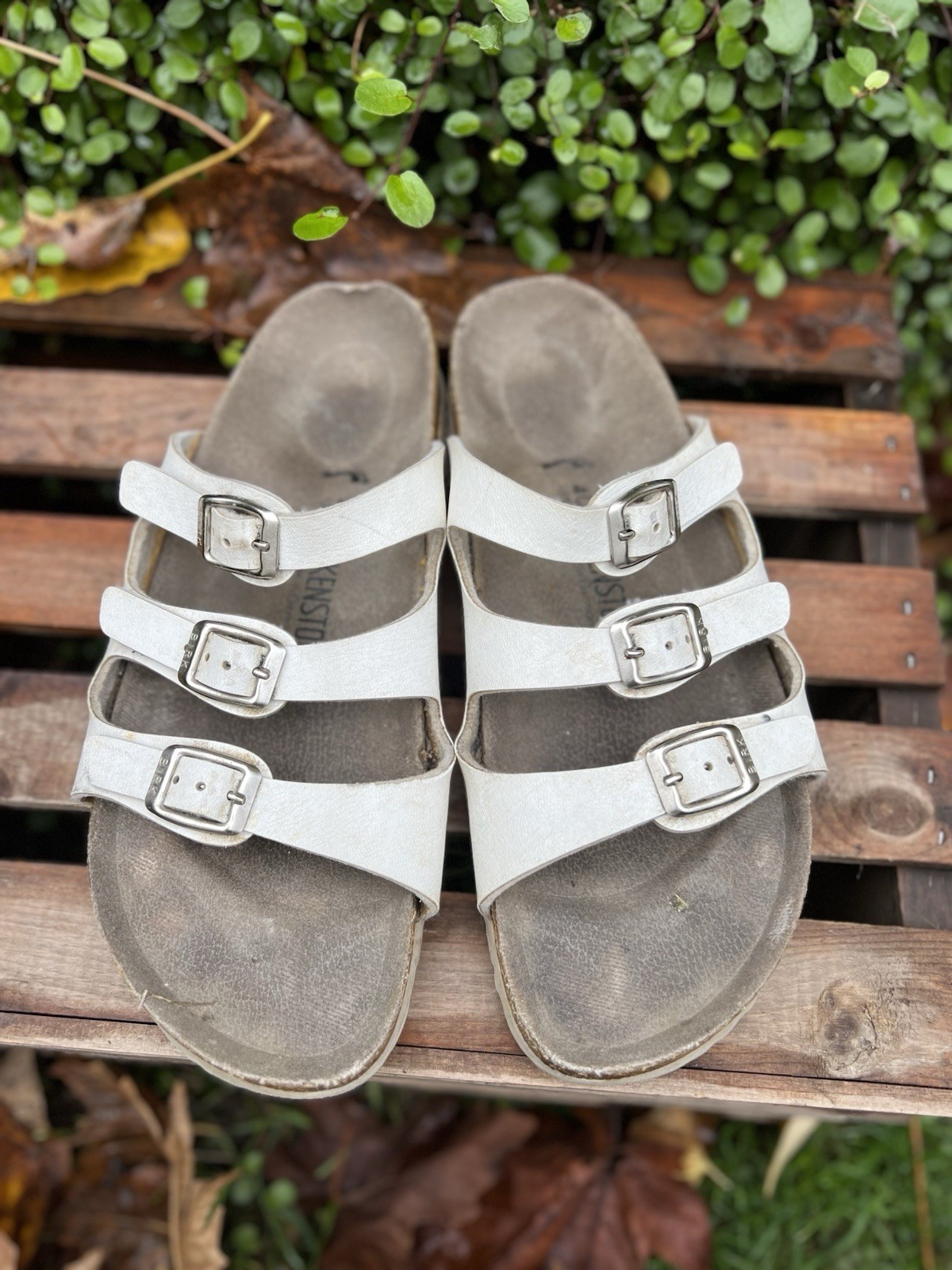 Birkenstock 3 Strap Florida Sandals White Womens Size 9 EU40 Birko Flor Summer