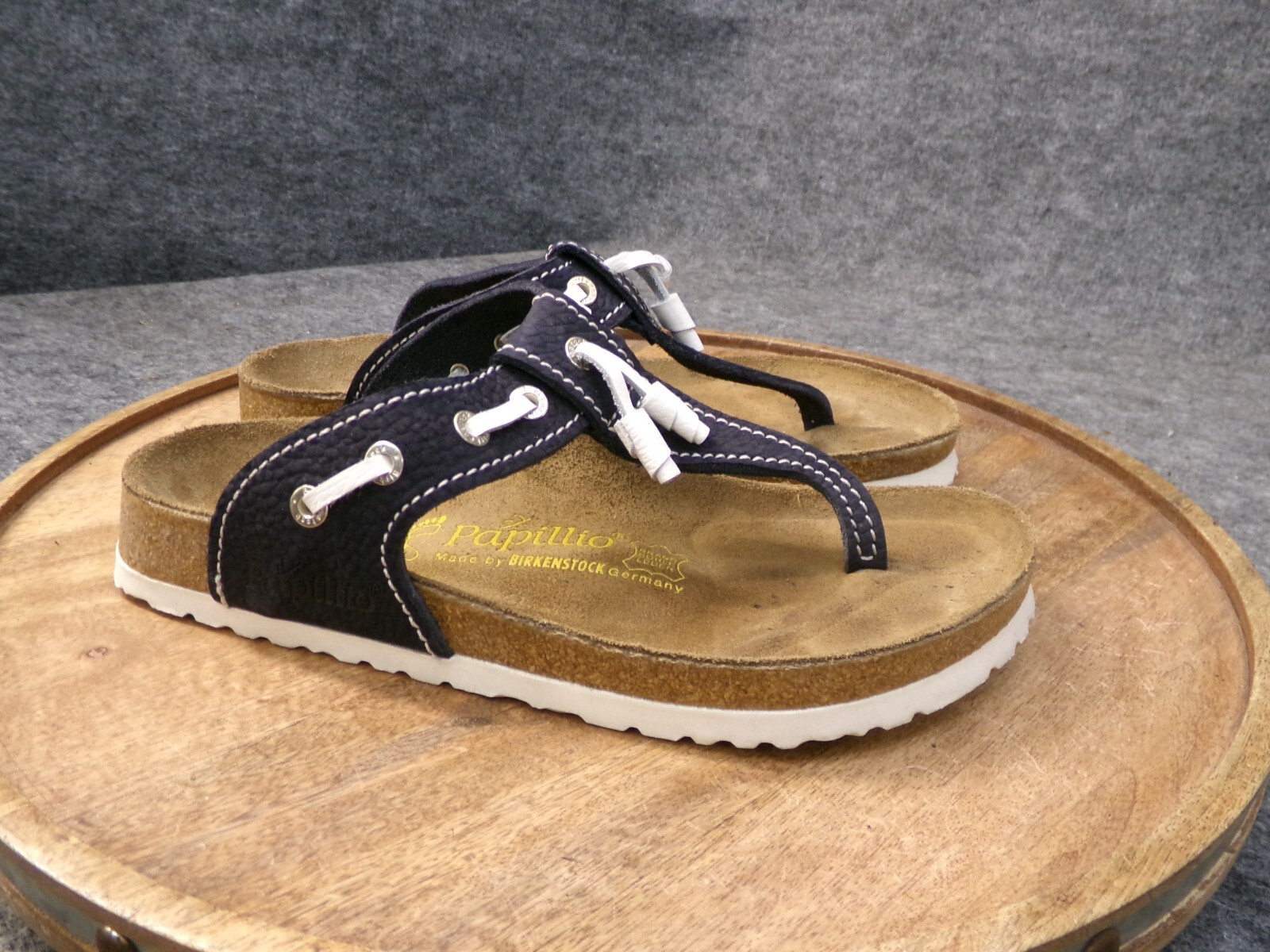 Birkenstock Papillio Blue Leather Nautical Thong Slide Sandals Size 38 US 7 Reg.