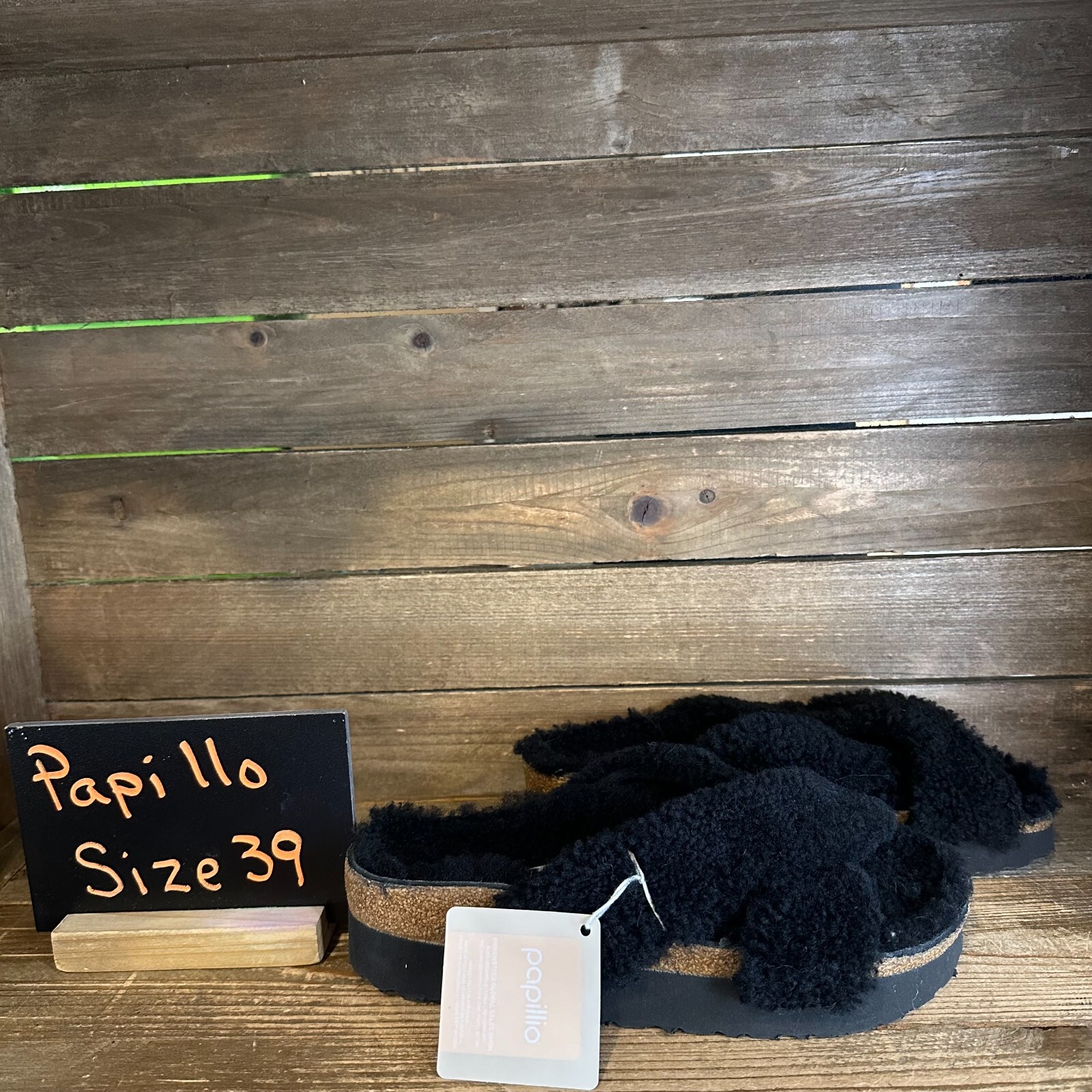 Womens Birkenstock Papillio Black Daytona Teddy Platform Sandals Size 39 US 8