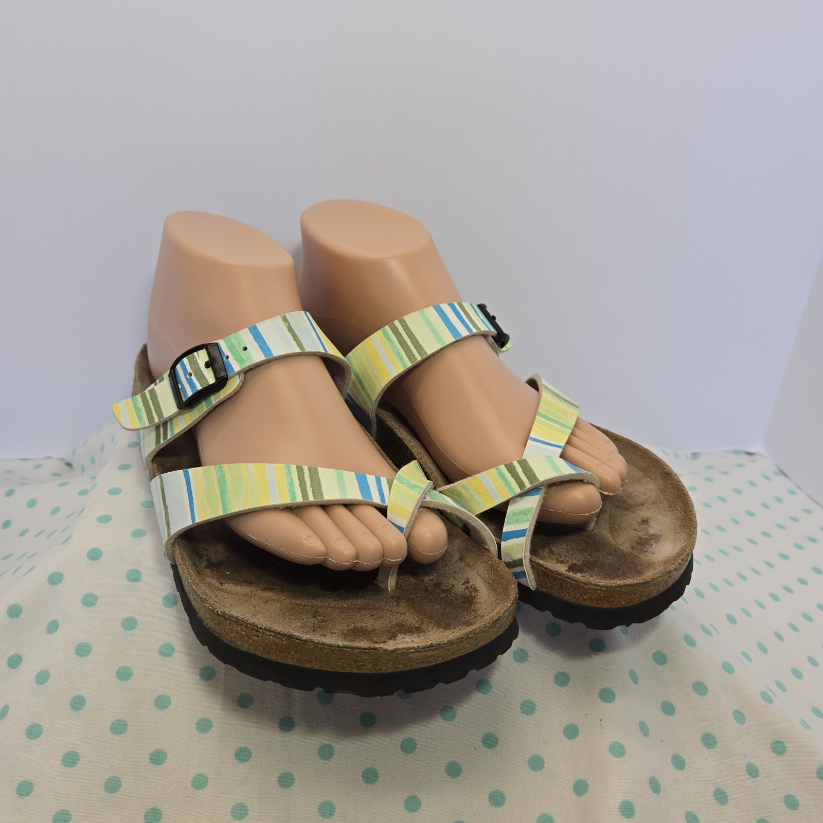 Birkenstock Papillio Tabora Flat Sandals Toe Loop Birko Pastel Stripes W 8 Eur39