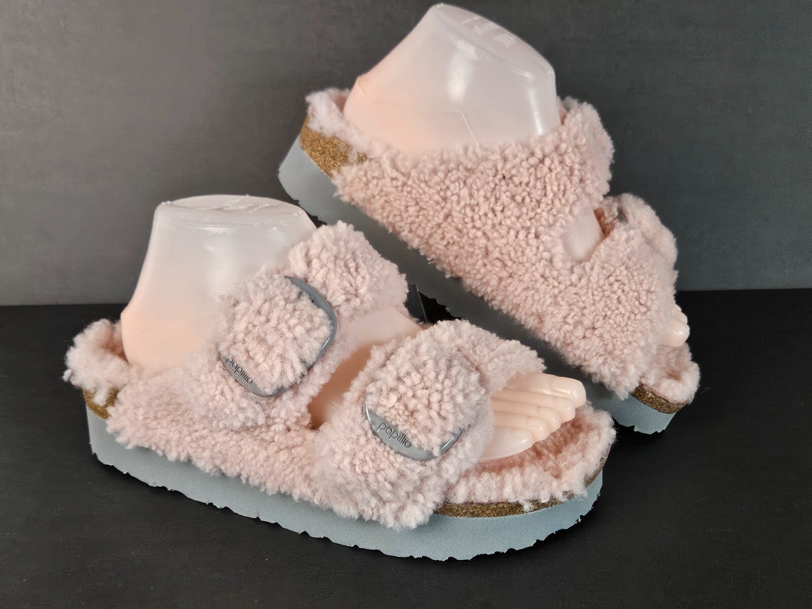 BIRKENSTOCK Papillio Teddy Crystal Rose Arizona Big Buckle Shearling Sandal NEW