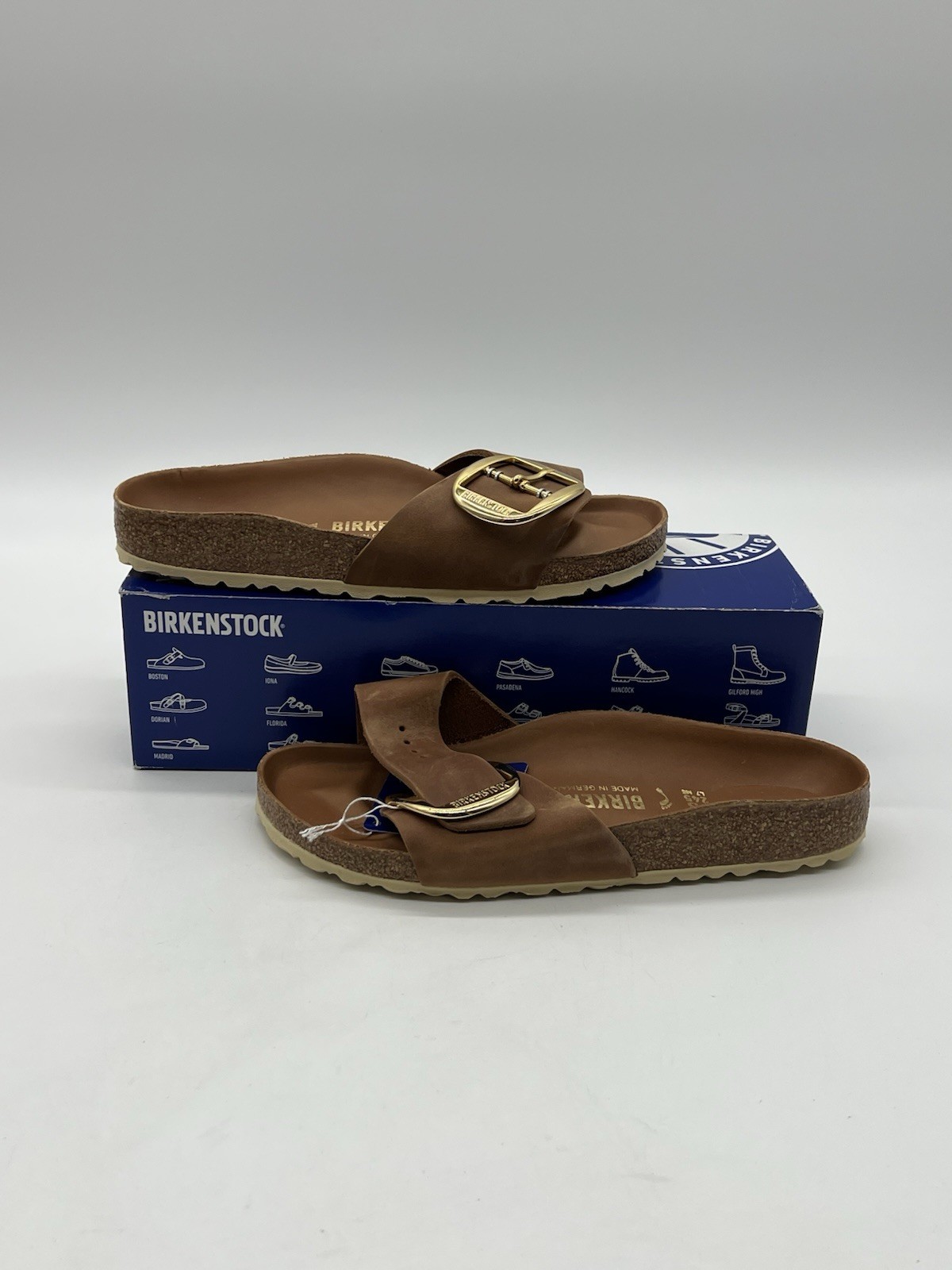 Birkenstock Madrid Big Buckle Women Size 6 Narrow Cognac Oiled Leather Sandals.