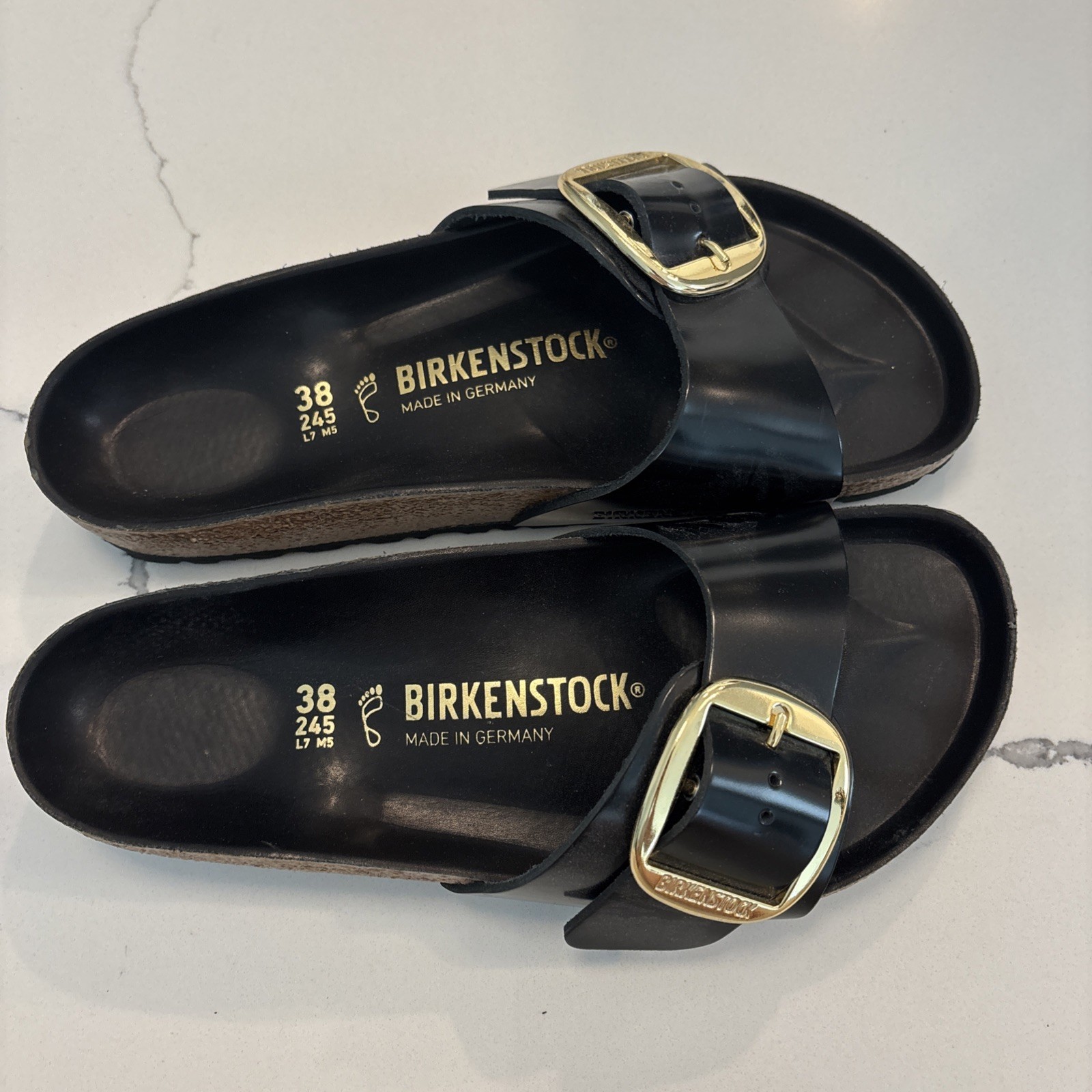 New with box BIRKENSTOCK MADRID BIG BUCKLE SLIDE SANDAL BLACK SIZE Lady 7/Men 5