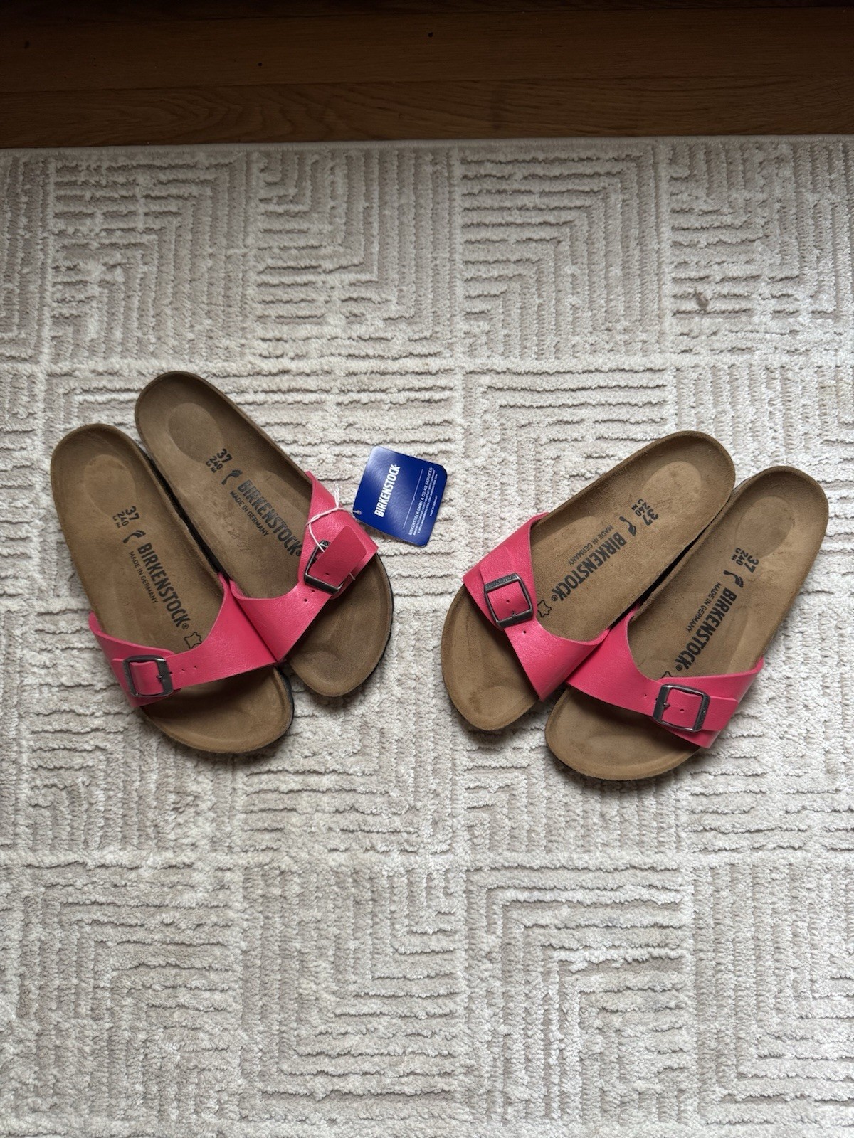 Birkinstock Madrid Big Buckle Nubuck Leather Cork Sandals Pink Size 37