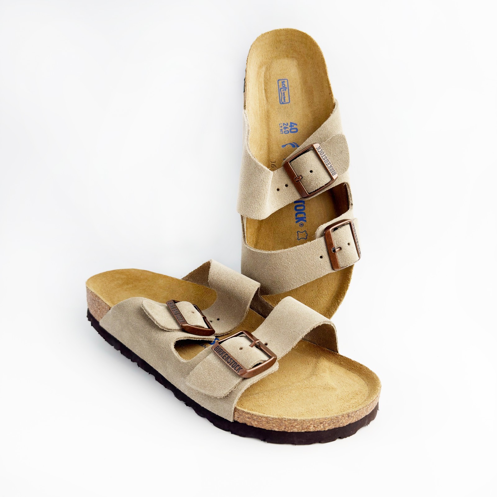 Birkenstock Arizona Soft Footbed Suede Leather Sandals Women’s Shoes – Taupe