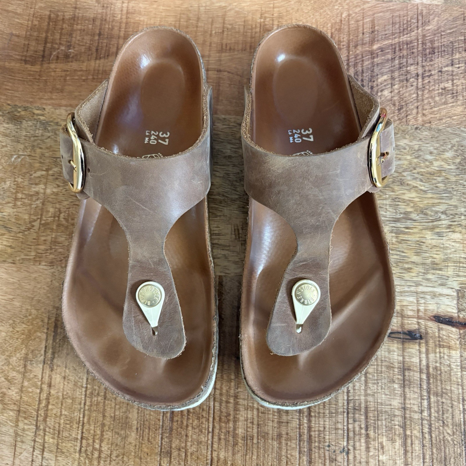 Birkenstock Gizeh Big Buckle Slide Sandal Women’s Size 37 Cognac Leather GUC