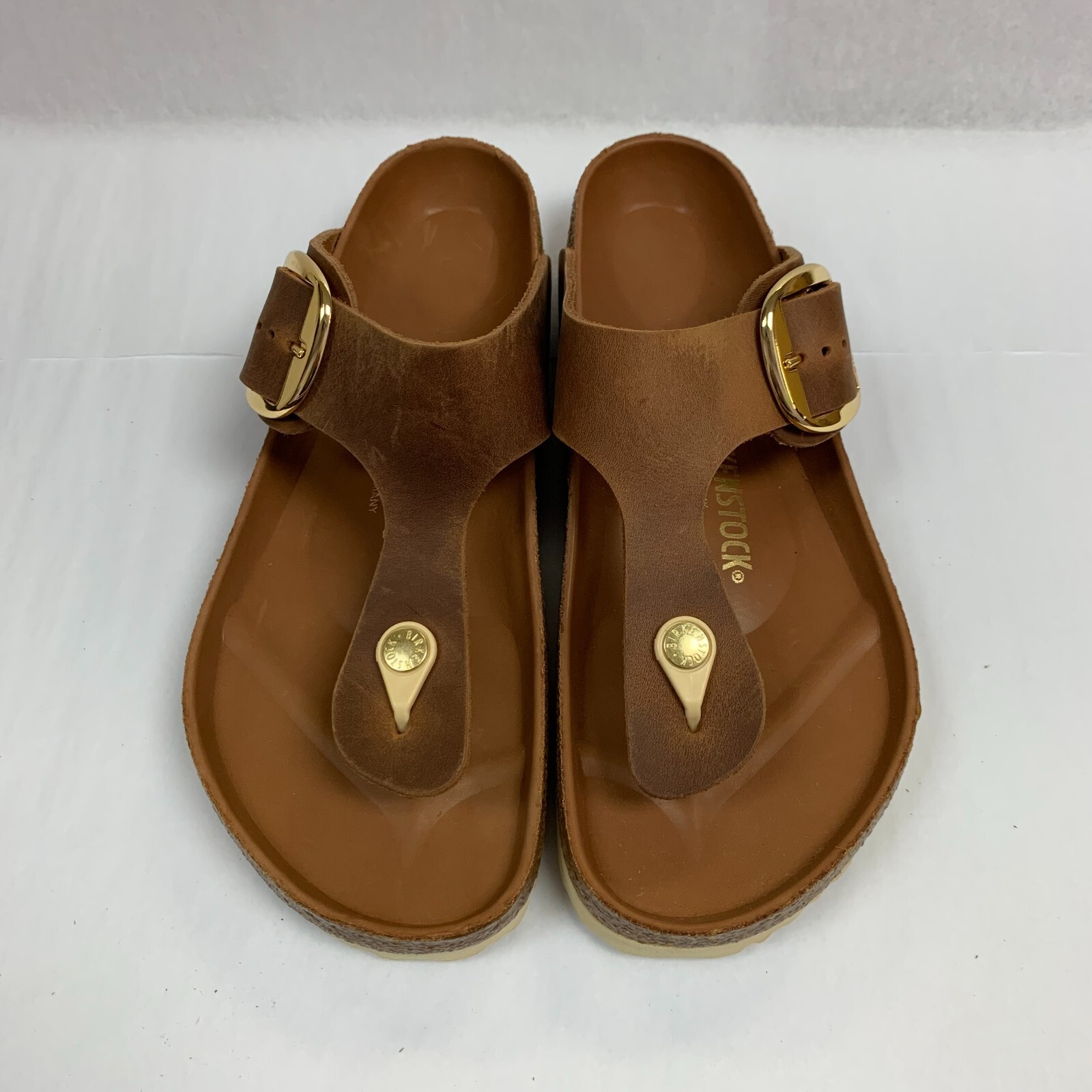 Birkenstock New w/ Box Gizeh Big Buckle Cognac Oiled Leather Exquisite Regular