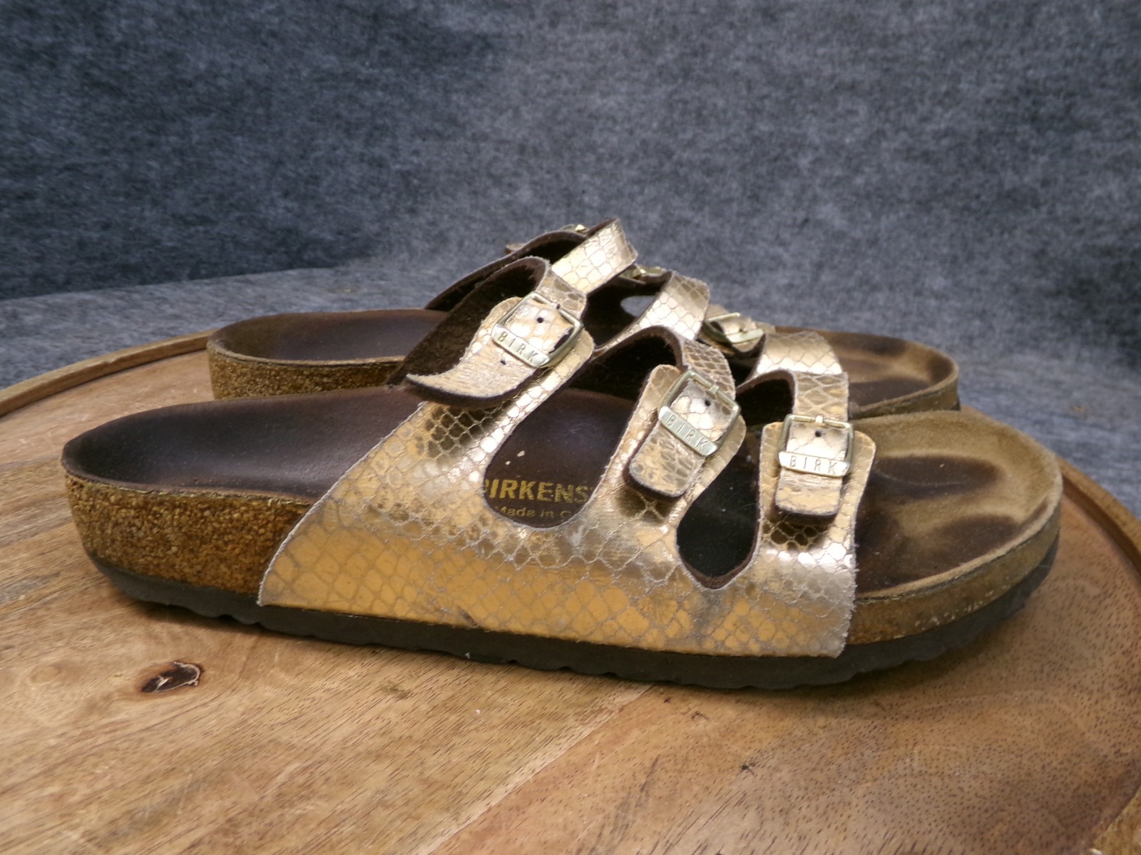 Birkenstock Florida Fresh Shiny Snake Gold Birko Flor Sandals Size 40 US 9 Reg.