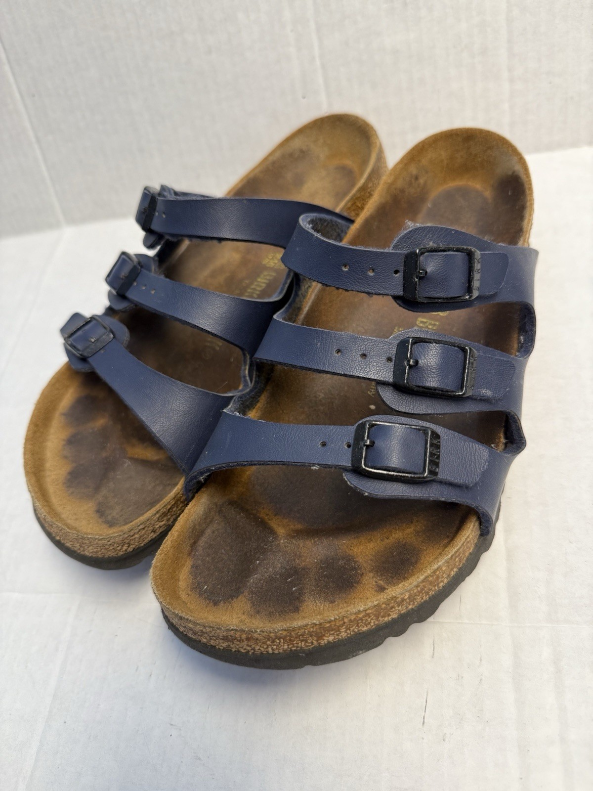 Birkenstock Women’s Florida Leather Three Strap Sandals Blue Size 38 7 7.5