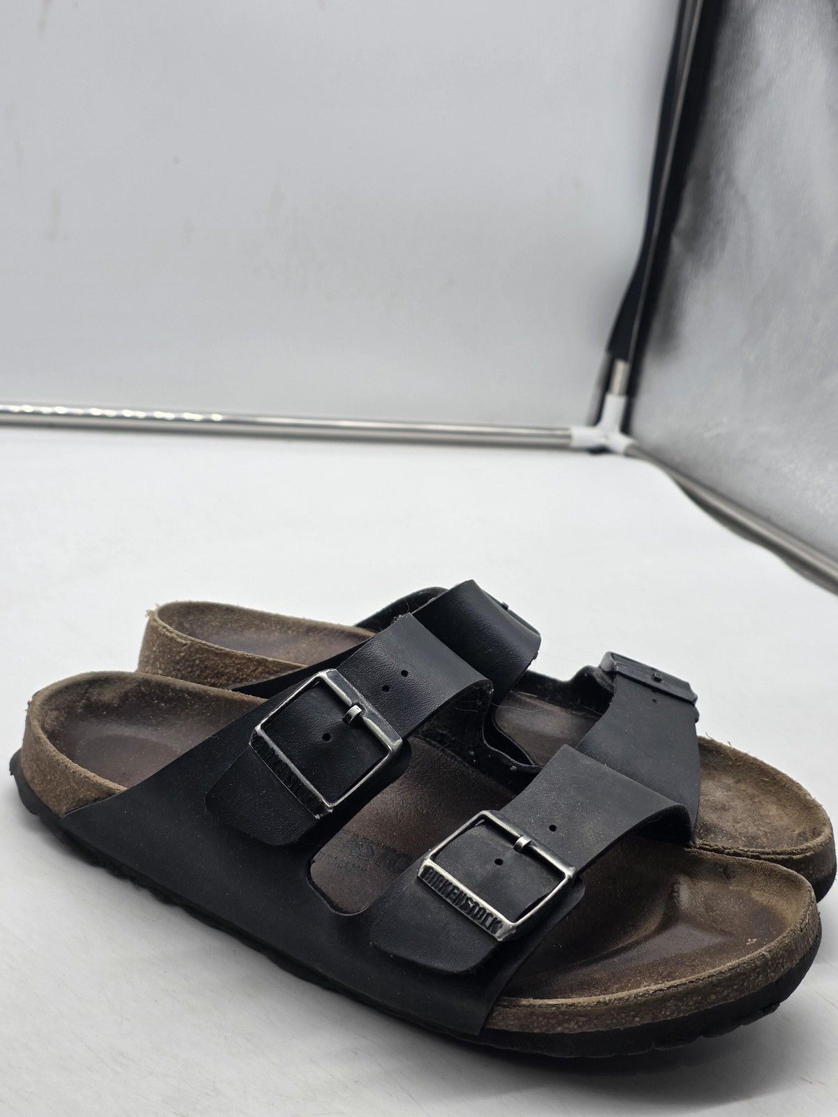 Birkenstock Arizona Sandals Mens Size 7 Black Leather Double Strap EU 40