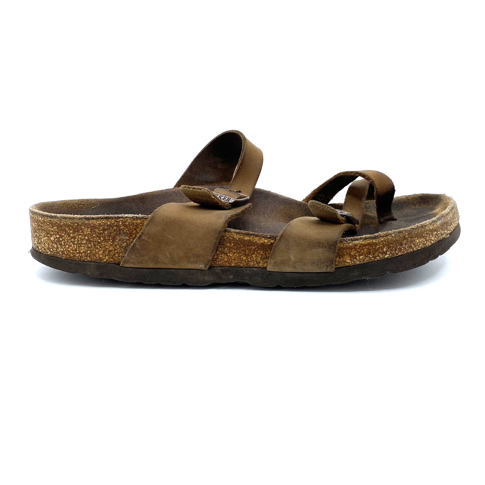 Womens 8 39 Reg Birkenstock Mayari Tobacco Brown Leather Toe Loop Slide Sandals