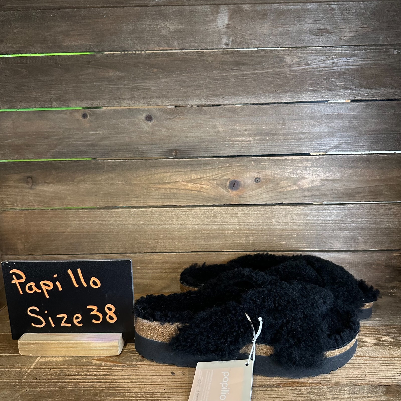 Womens Birkenstock Papillio Black Daytona Teddy Platform Sandals Size 38 US 7