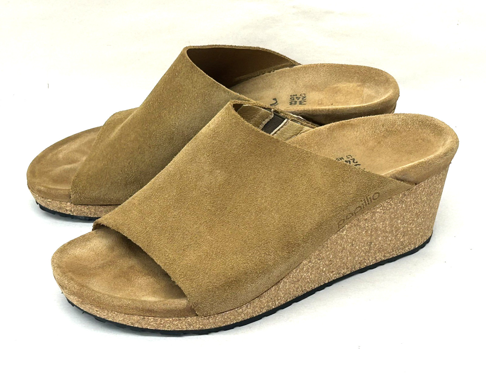 Birkenstock Papillio Namica Tan Suede Cork Wedge Sandals EU 38 US 7 N Worn Once