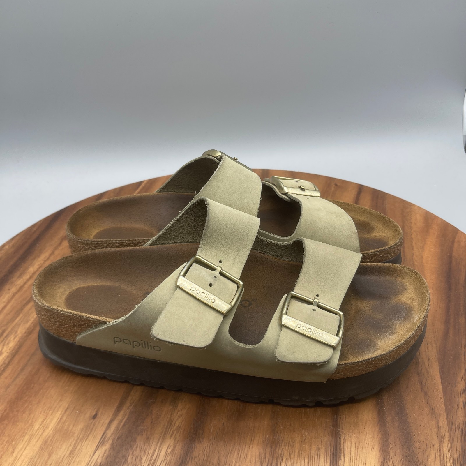 Birkenstock Papillio Arizona Sandals Womens Size 7 / 38 Tan Leather Casual Shoes