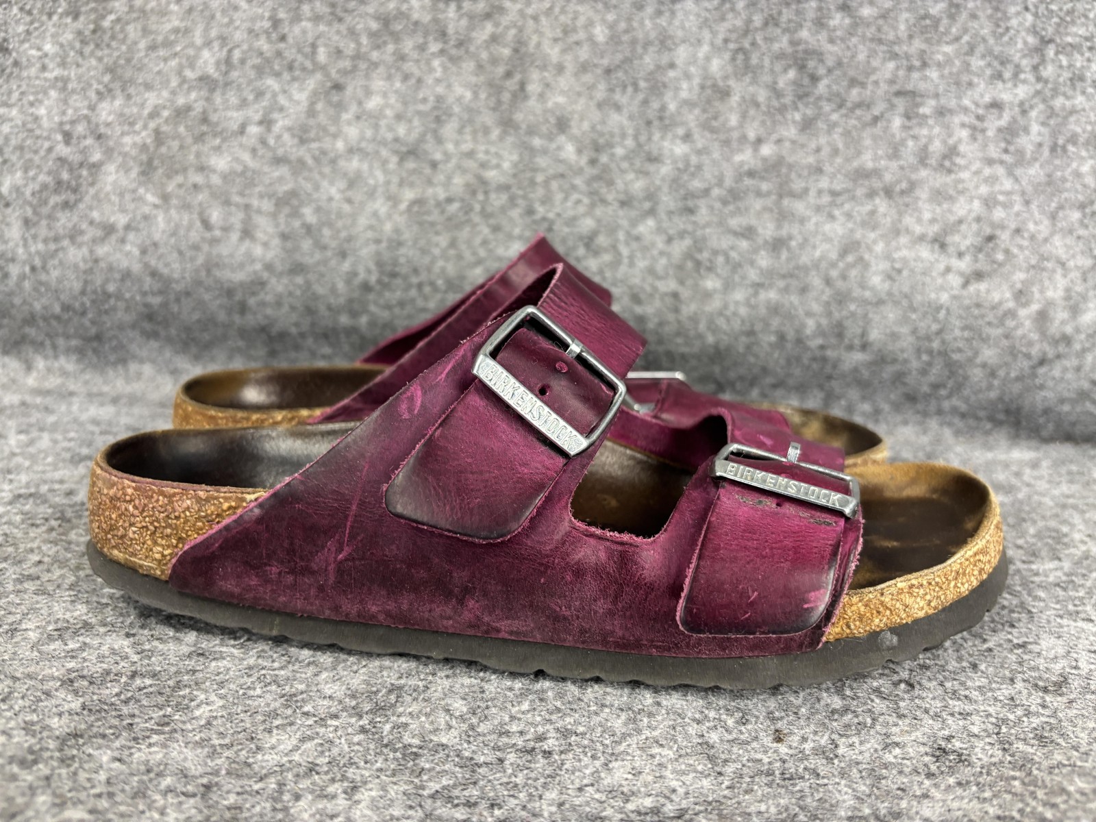 Birkenstock Arizona Sandals Womens Size 7.5 Purple Suede Slide Cork Footbed