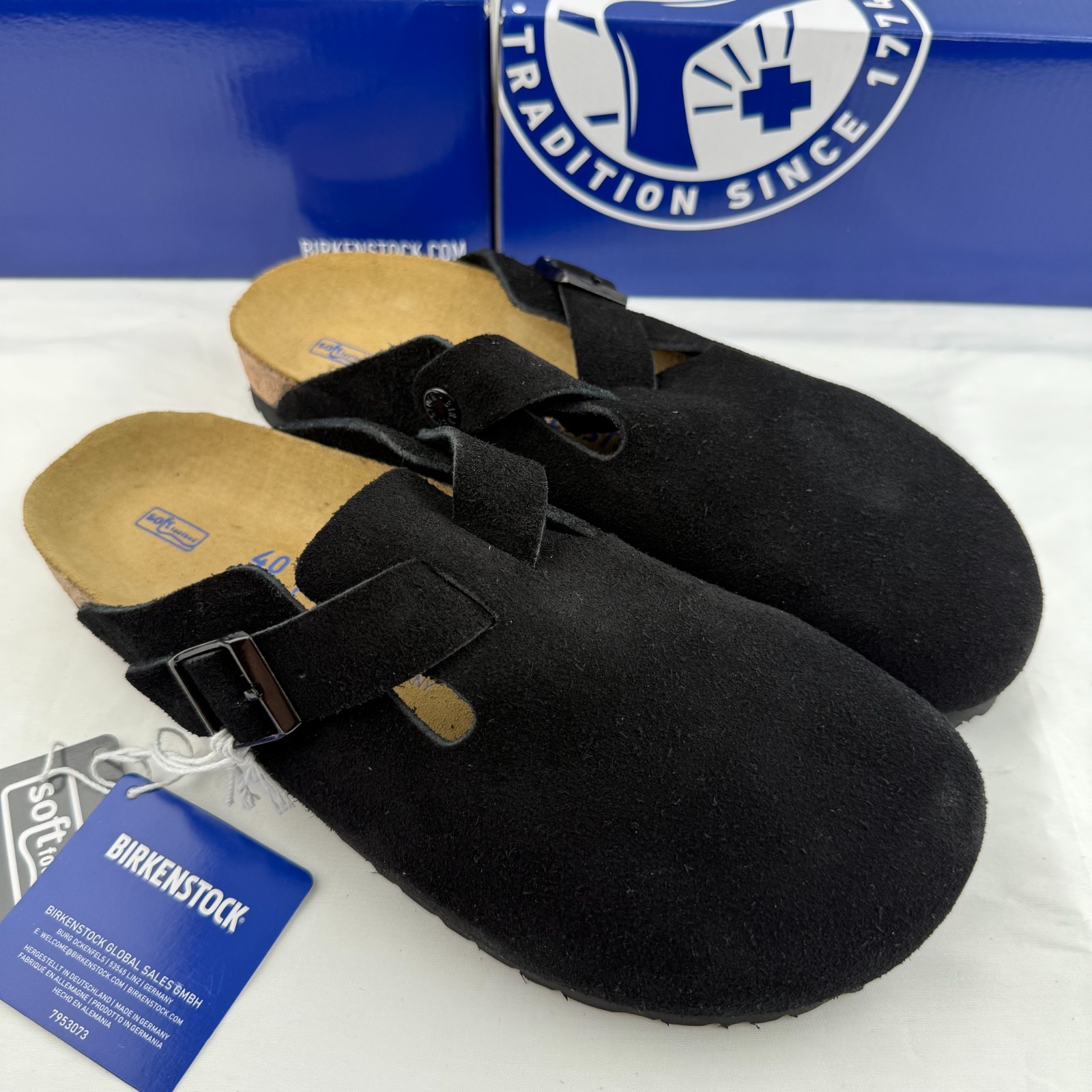Birkenstock Boston Black Suede Leather Soft Footbed Clog Select Size