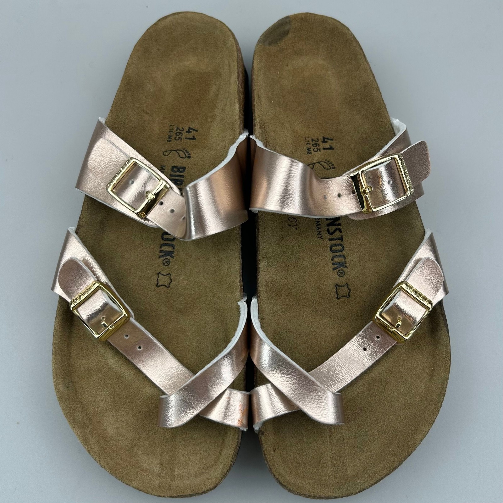 Birkenstock Mayari Women Size 10 EU 41 Pink Metallic Rose Gold Thong Sandals NEW