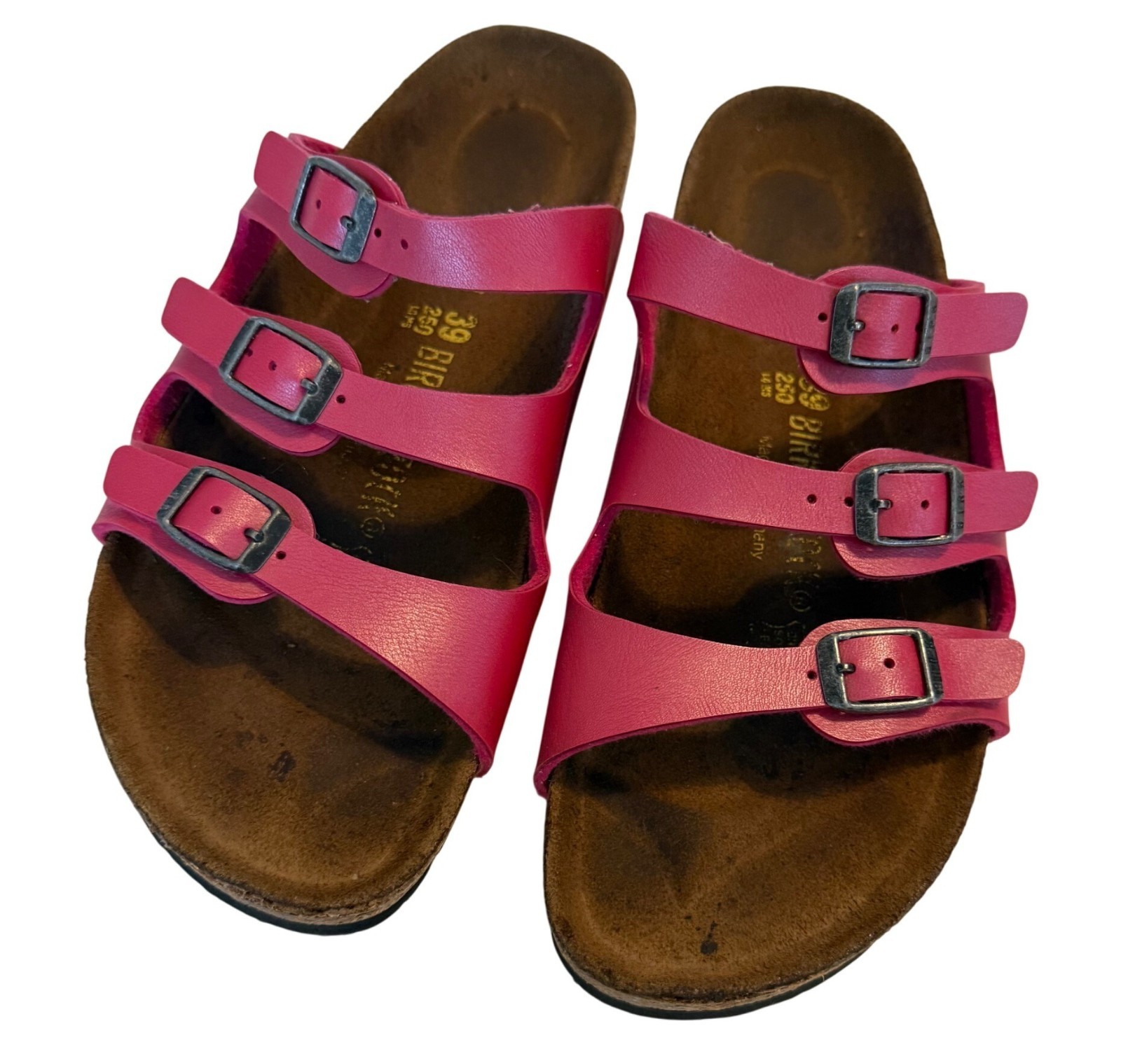 SIZE 39 8 N Birkenstock Florida Birko-Flor Pink 3 Strap Sandals