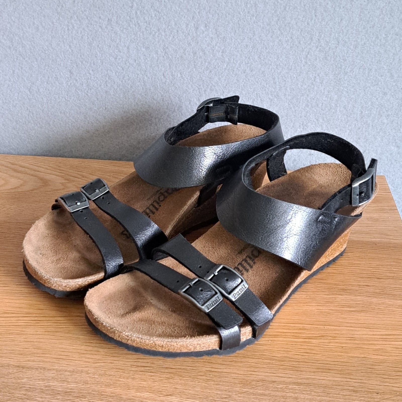 Birkenstock Papillio Ellen Black Wedge Sandals Women’s 6 EU 37 Narrow Cork