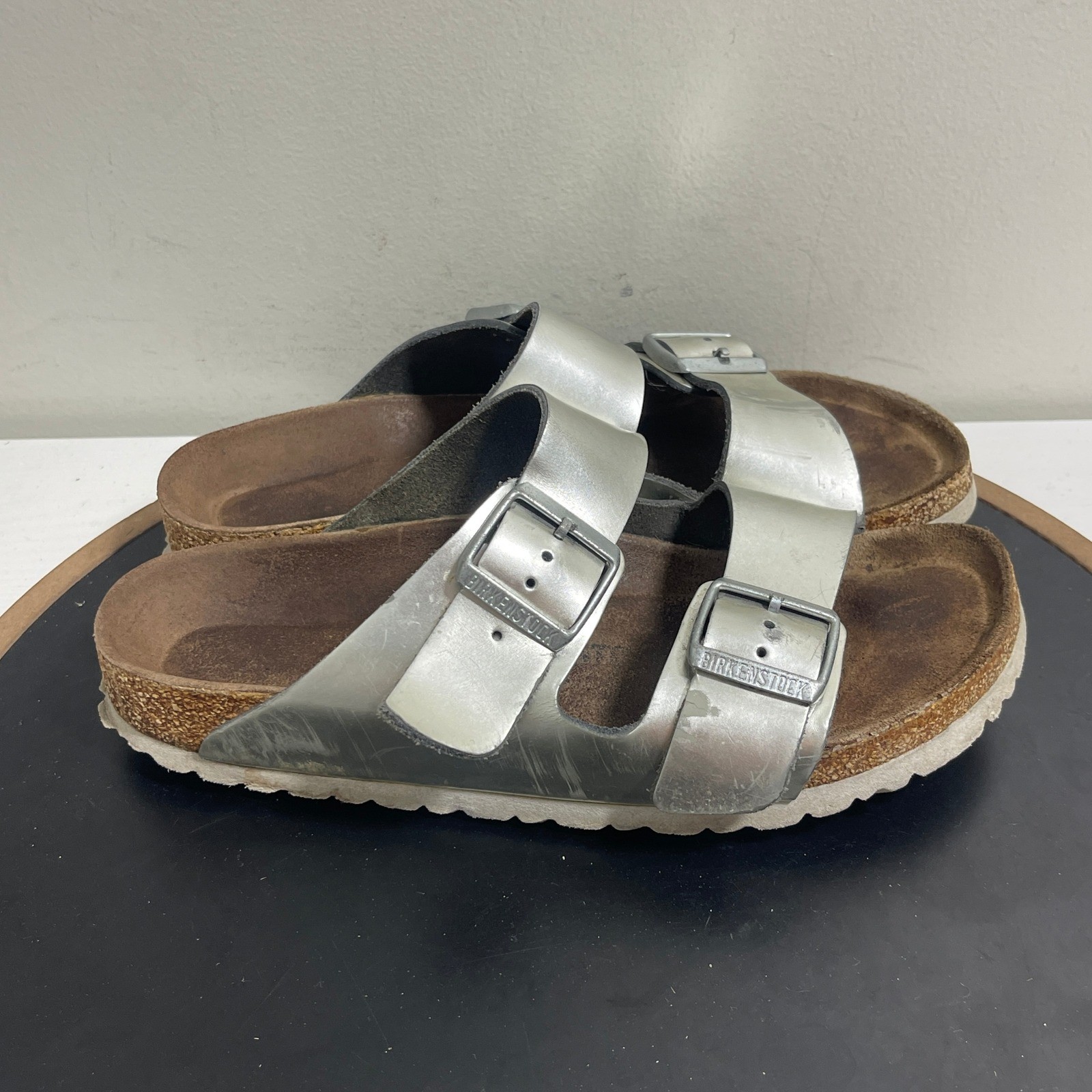 Birkenstock Arizona Silver Metallic Sandals Comfortable Slides Casual Shoes