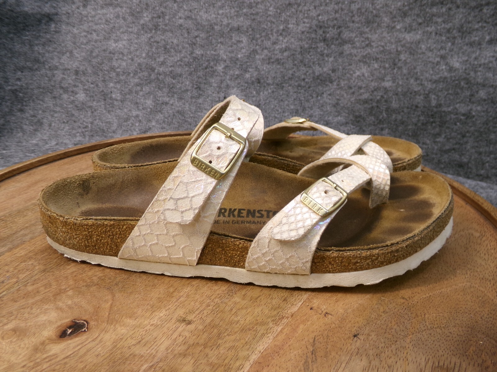 Birkenstock Mayari Shiny Snake White Microfiber Birko Flor Sandal Size 38 US 7 R