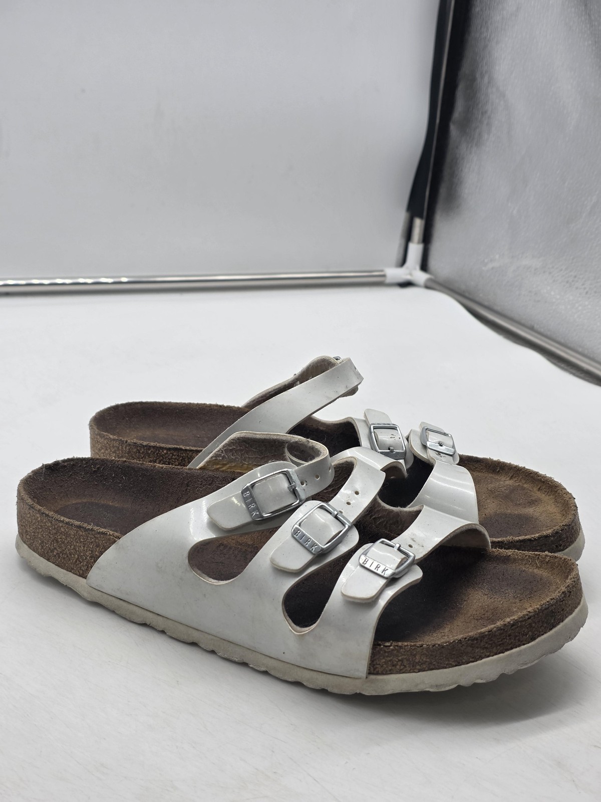 Birkenstock Florida Shoes Womens Size 40 White Triple Strap Sandals Comfort