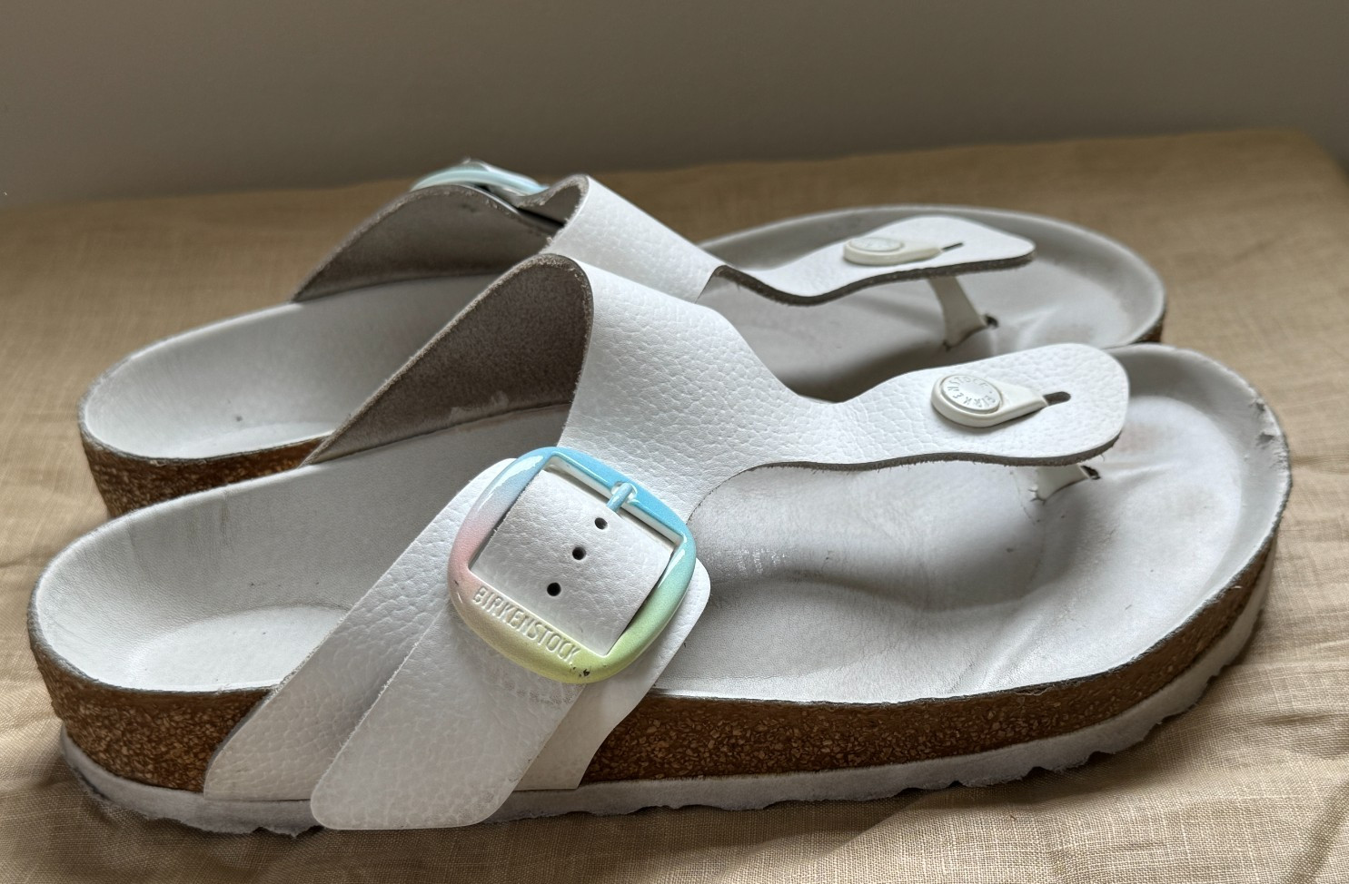 Birkenstock Gizeh Sandals  White Thong Womens Color Buckle Size 39