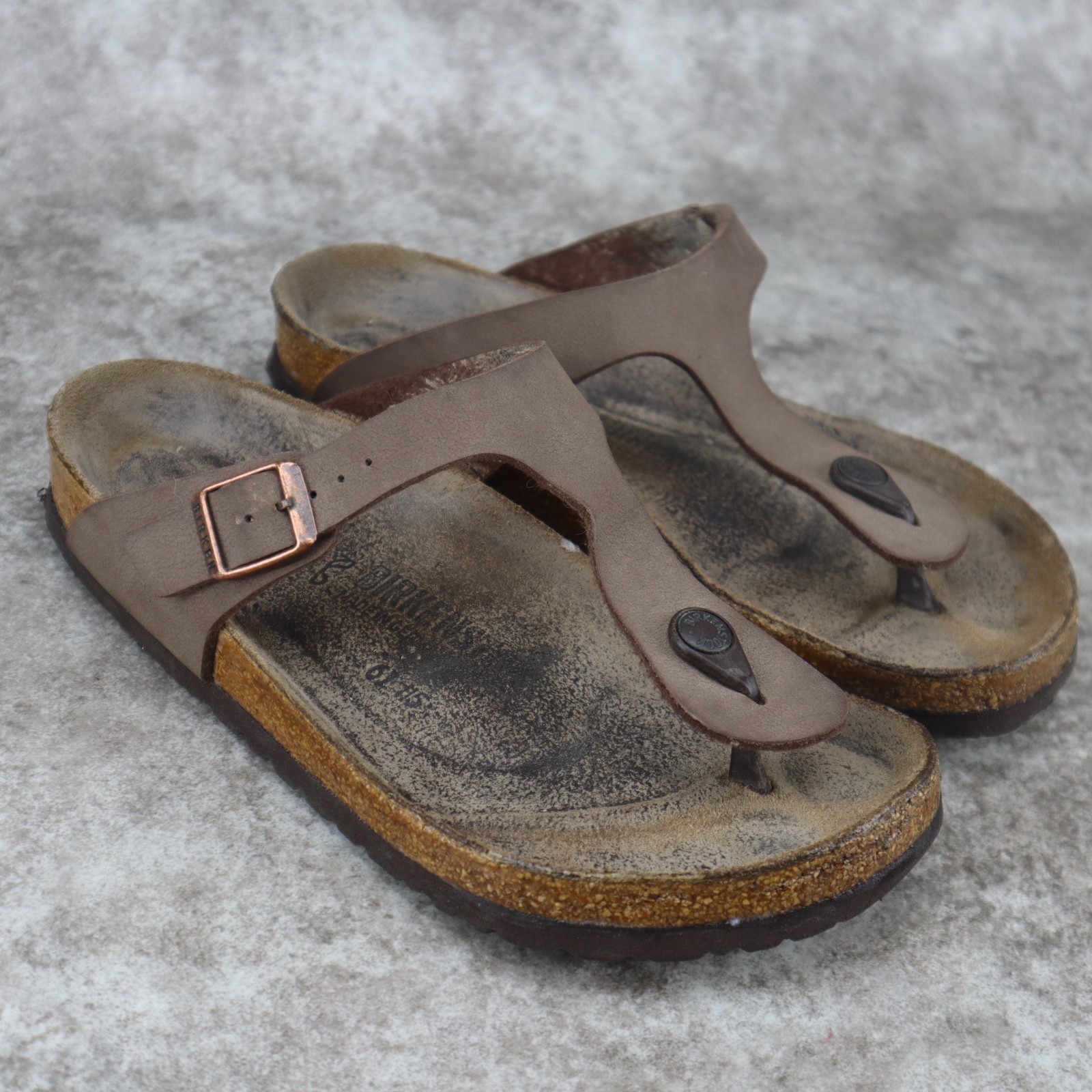 Birkenstock Gizeh Sandals Womens Size 8.5 Brown Birko-Flor Buckle Cork