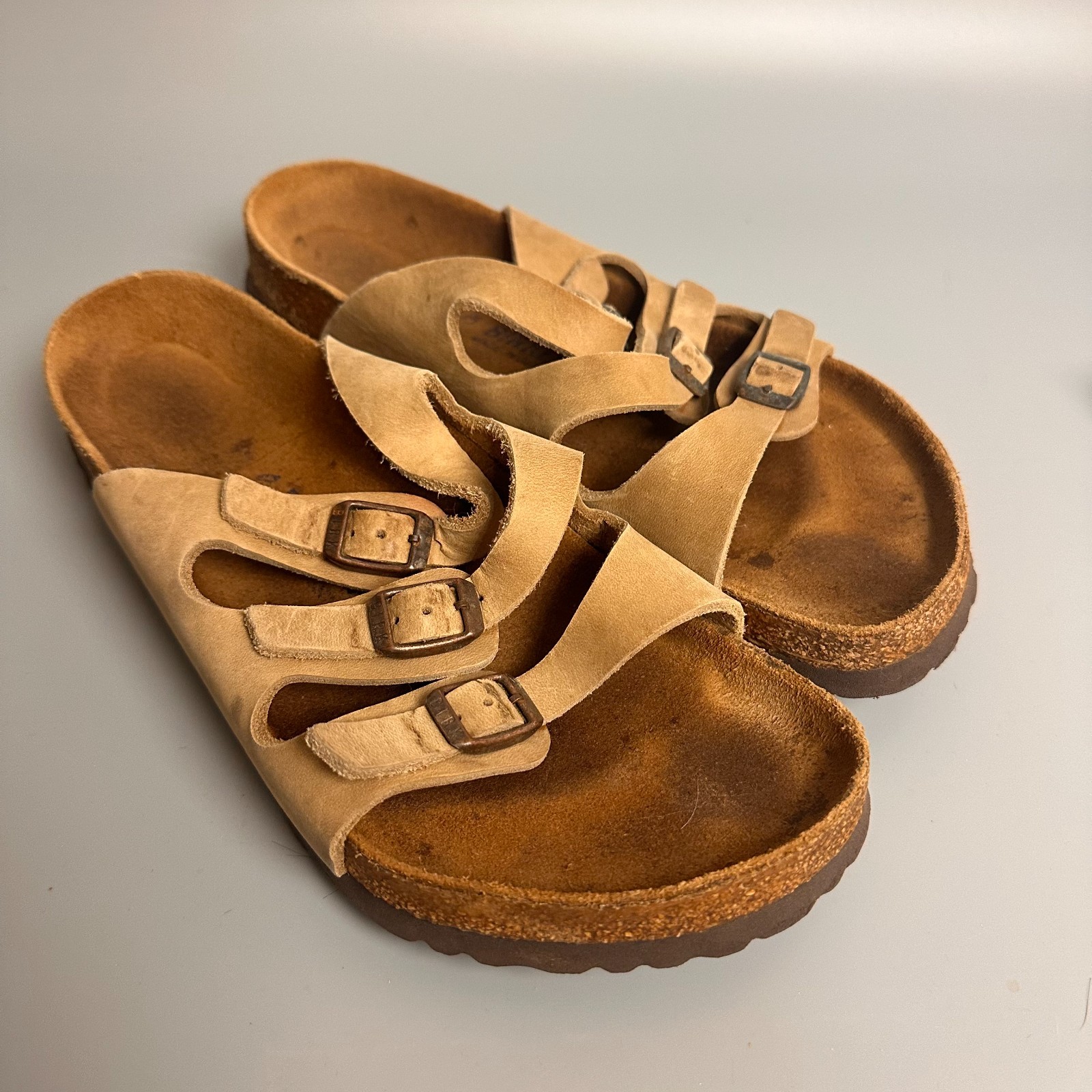 Birkenstock Florida Sandals triple strap Cork tan Brown Size 40 EU 9 – 9.5 US